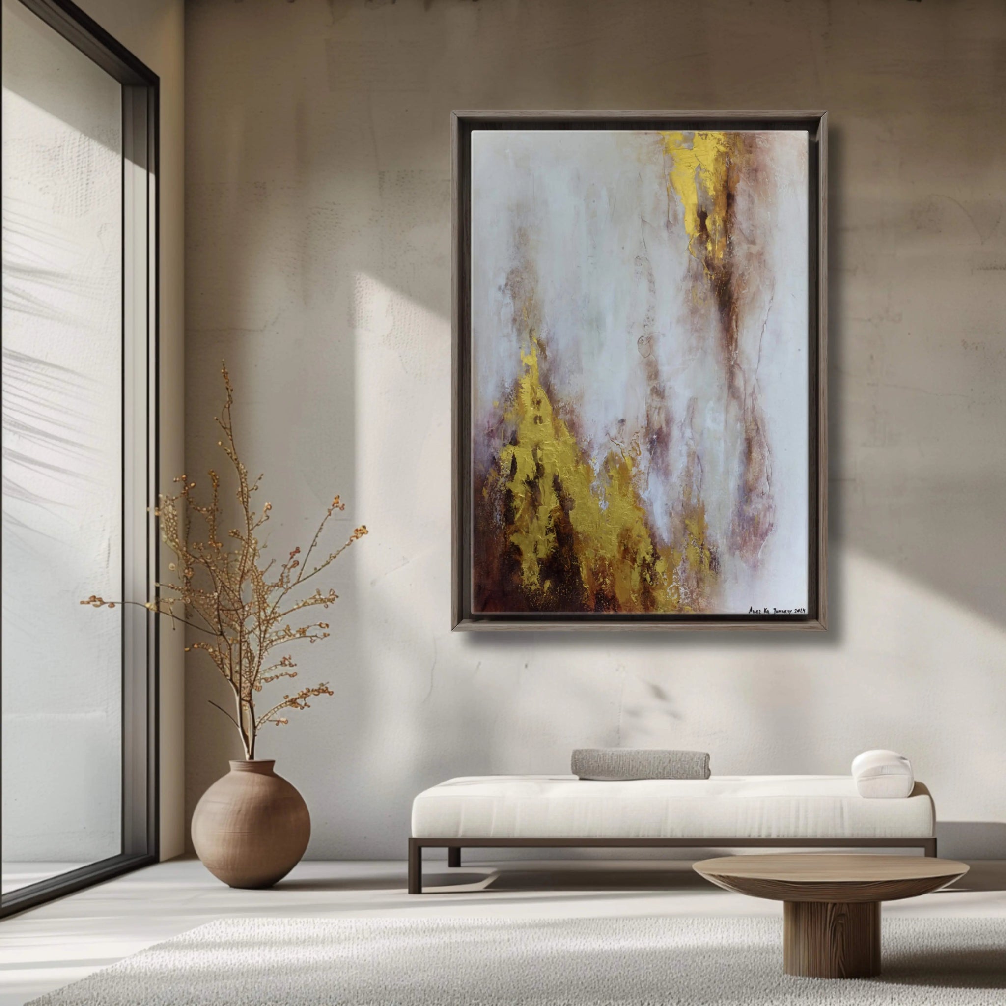 Obsession | Textured Contemporary Abstract Painting in Gold and Bronze - Anez Ka Arts Luxury Wall Art