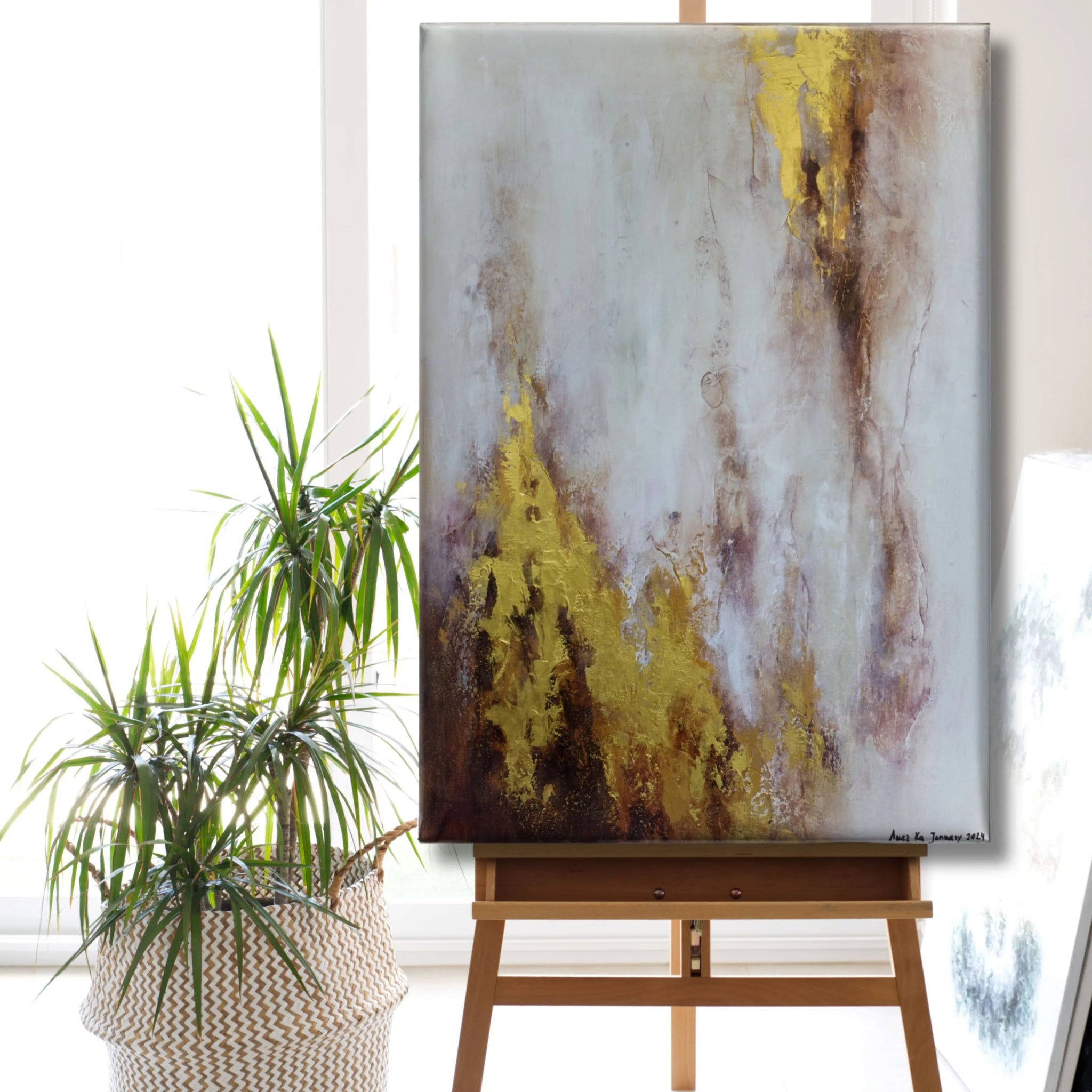 Obsession | Textured Contemporary Abstract Painting in Gold and Bronze - Anez Ka Arts Luxury Wall Art