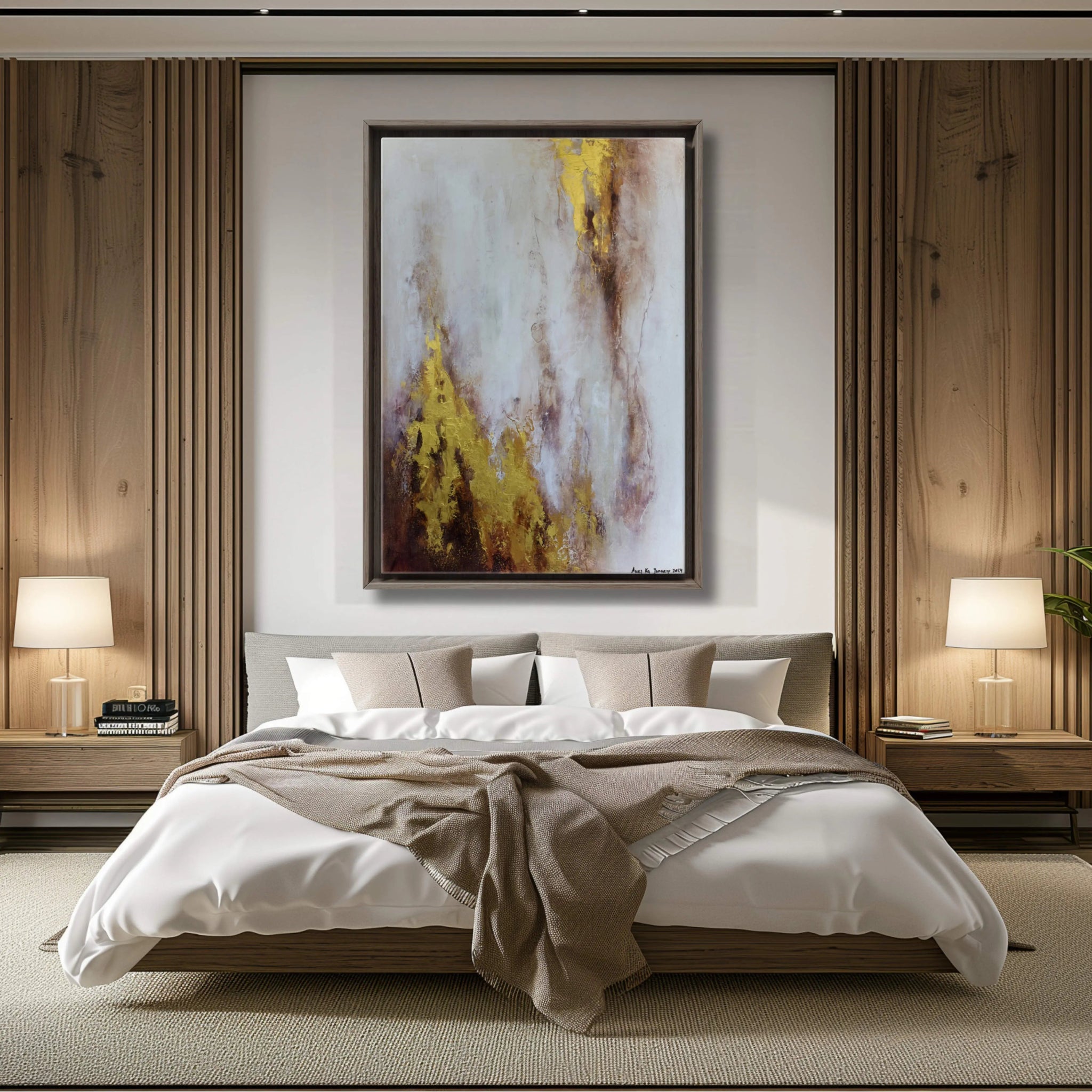 Obsession | Textured Contemporary Abstract Painting in Gold and Bronze - Anez Ka Arts Luxury Wall Art