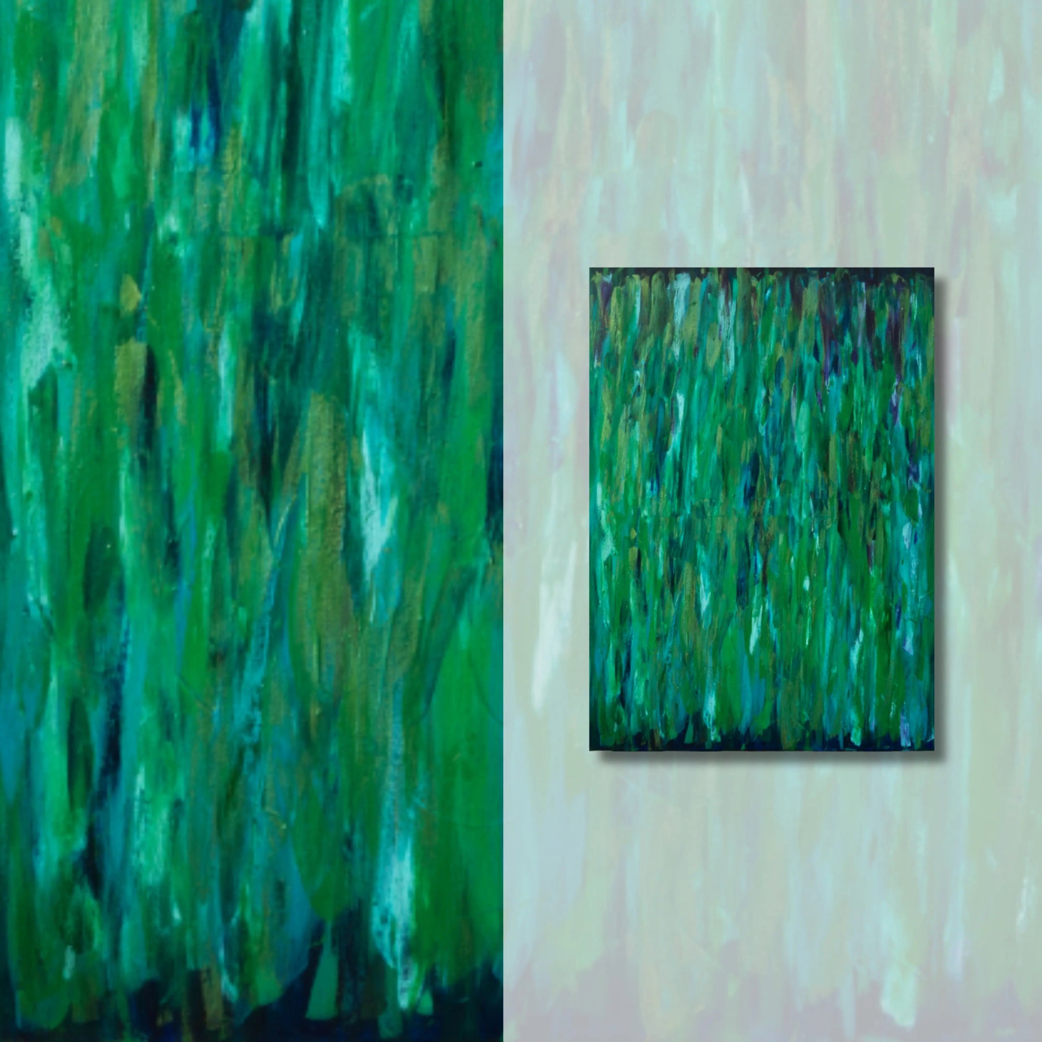 October Rain | Tranquil Original Abstract Painting in Green - Anez Ka Arts Luxury Wall Art