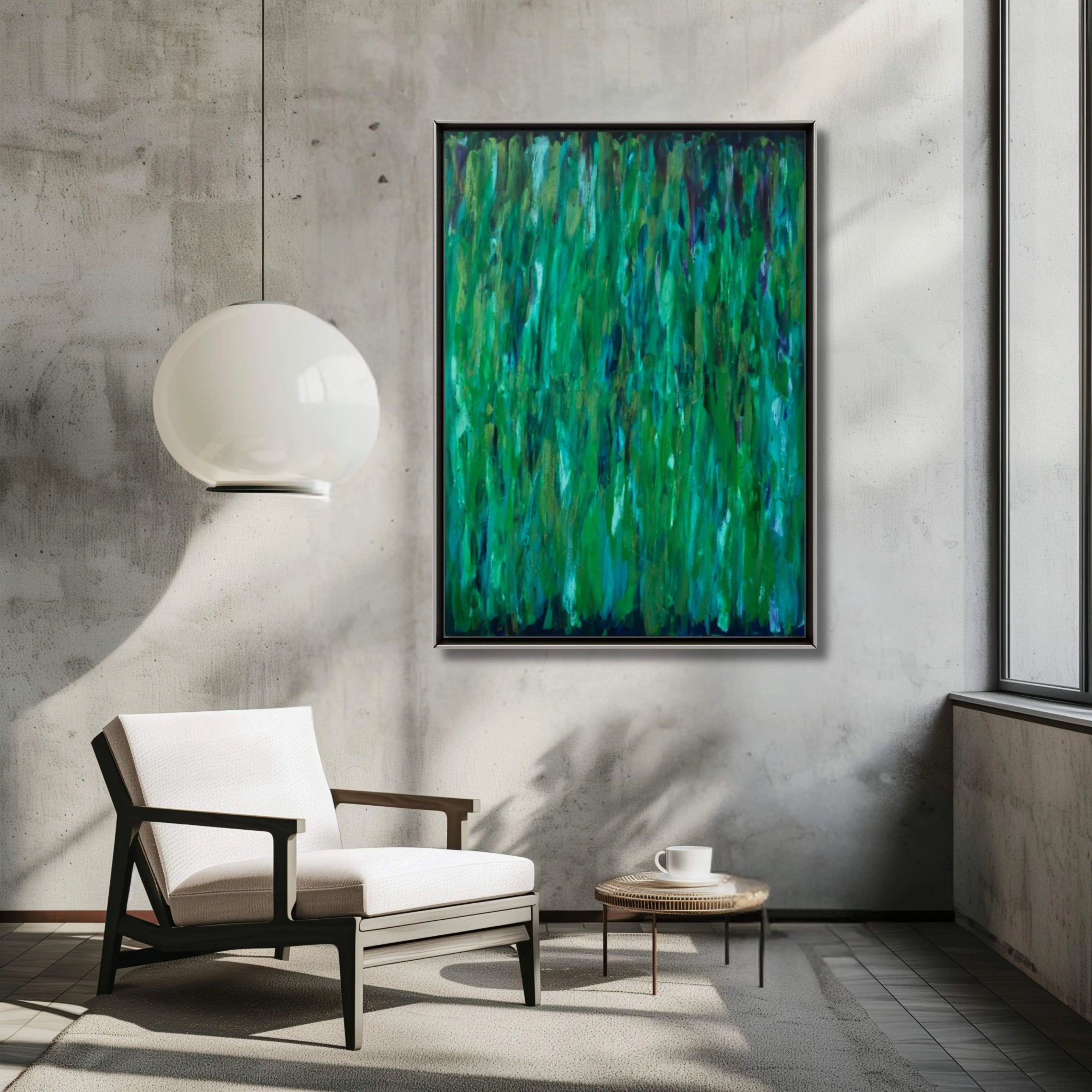 October Rain | Tranquil Original Abstract Painting in Green - Anez Ka Arts Luxury Wall Art