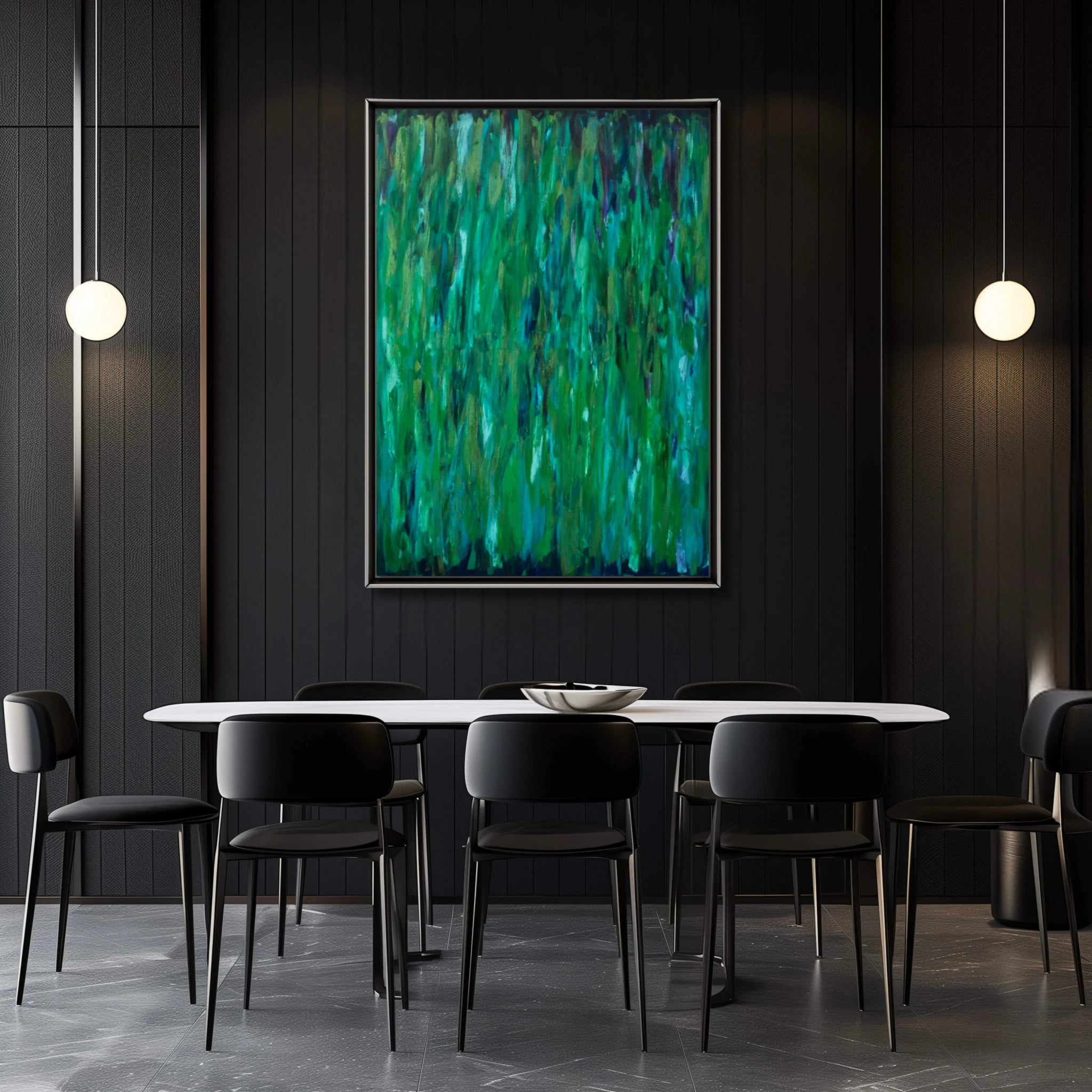 October Rain | Tranquil Original Abstract Painting in Green - Anez Ka Arts Luxury Wall Art