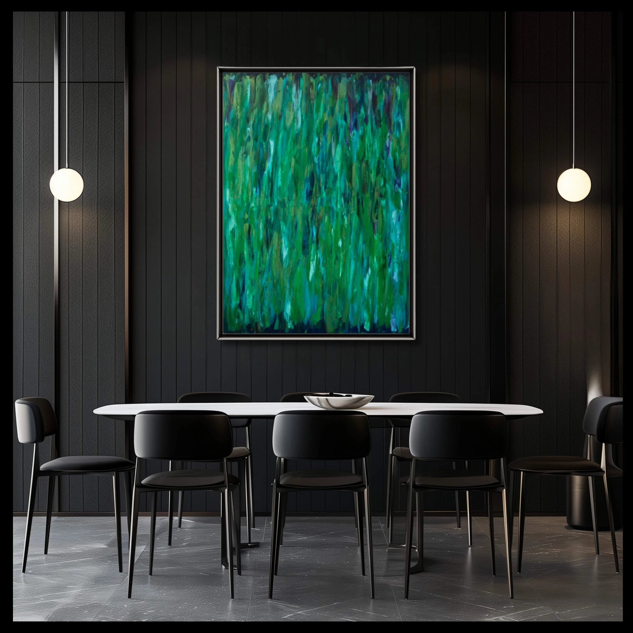 October Rain | Tranquil Original Abstract Painting in Green - Anez Ka Arts Luxury Wall Art