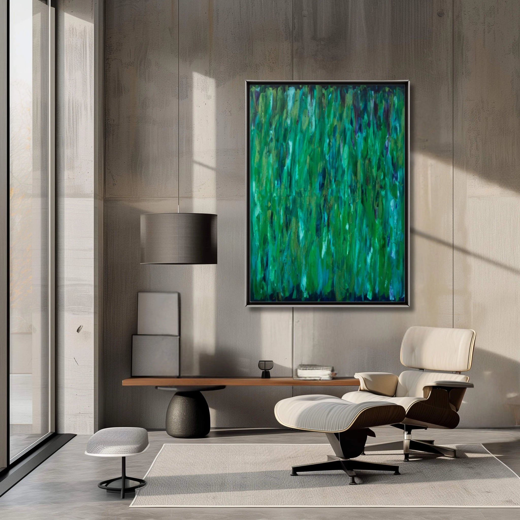 October Rain | Tranquil Original Abstract Painting in Green - Anez Ka Arts Luxury Wall Art