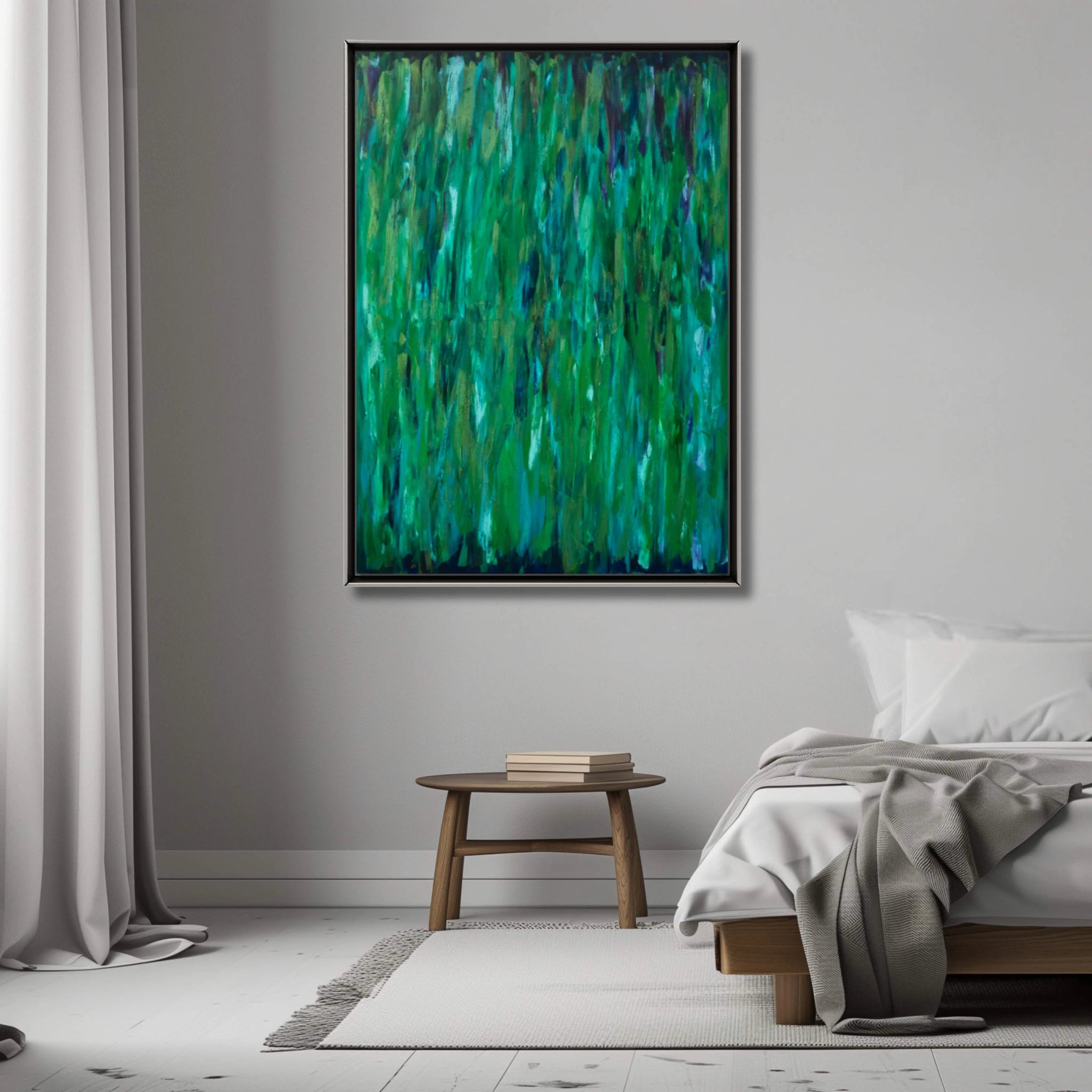 October Rain | Tranquil Original Abstract Painting in Green - Anez Ka Arts Luxury Wall Art