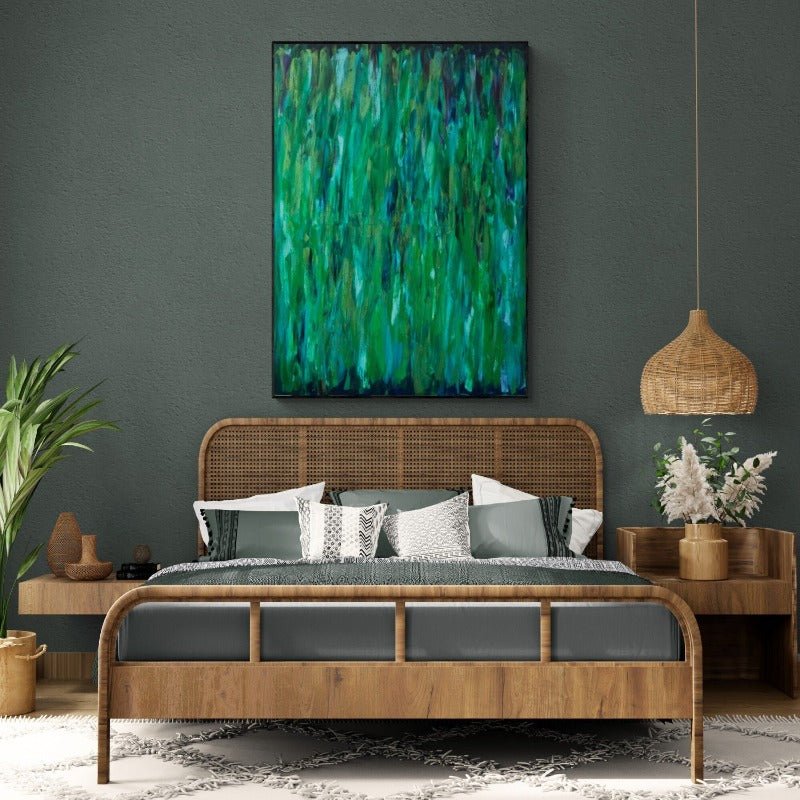 October Rain | Tranquil Original Abstract Painting in Green - Anez Ka Arts Luxury Wall Art