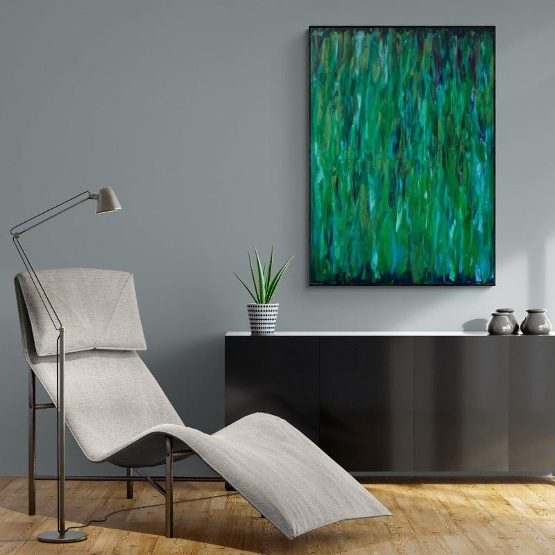 October Rain | Tranquil Original Abstract Painting in Green - Anez Ka Arts Luxury Wall Art