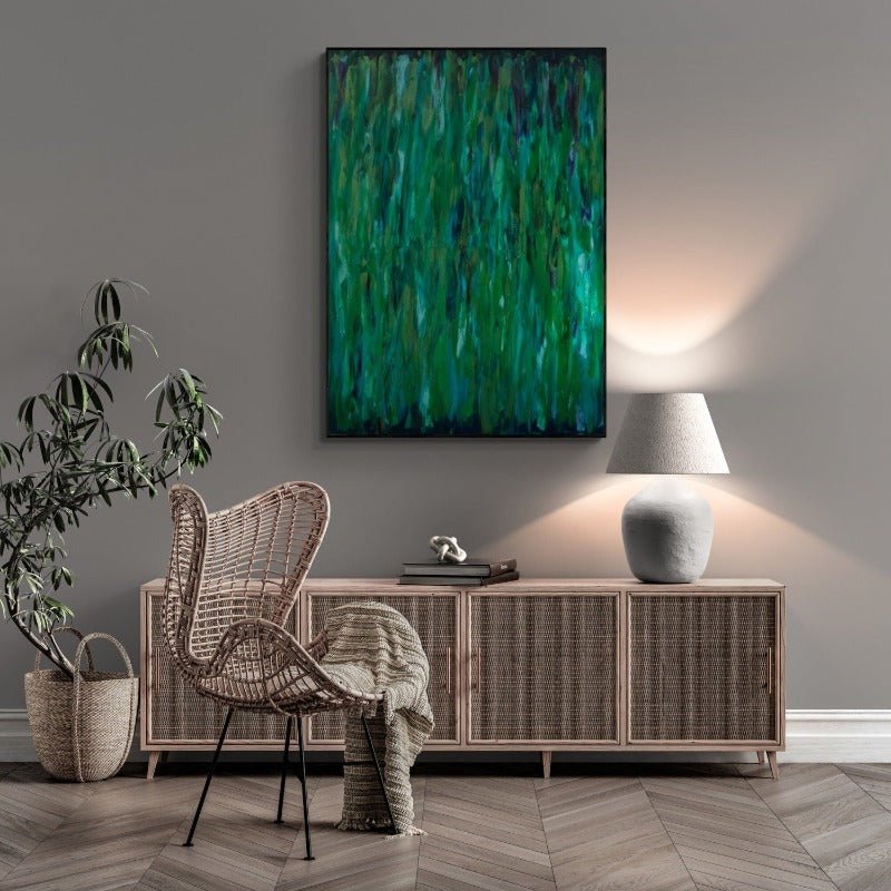 October Rain | Tranquil Original Abstract Painting in Green - Anez Ka Arts Luxury Wall Art