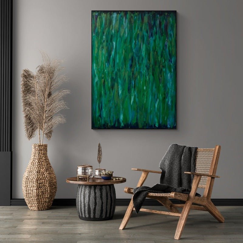 October Rain | Tranquil Original Abstract Painting in Green - Anez Ka Arts Luxury Wall Art