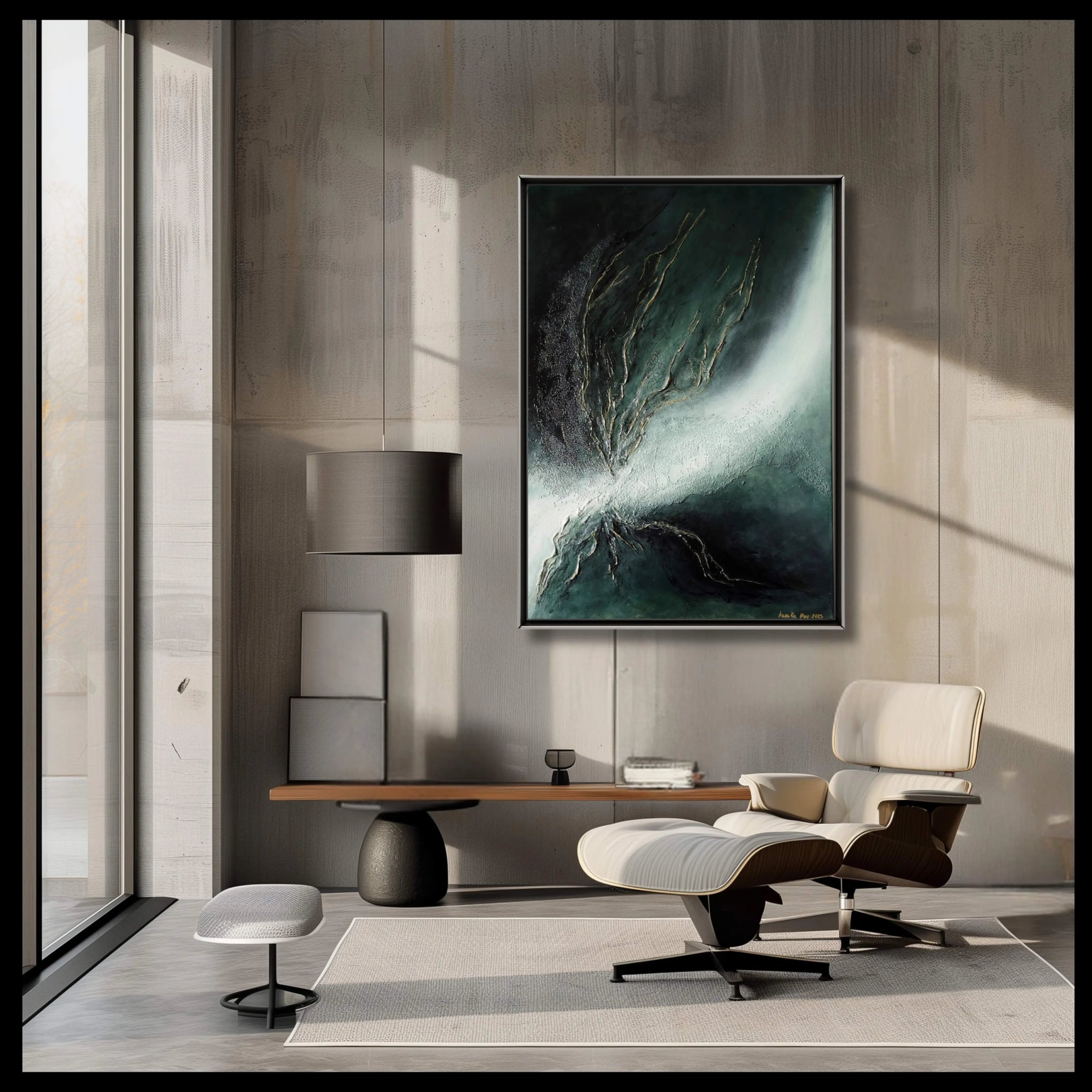 Ray of Hope | Contemporary Abstract Painting in Sage Green - Anez Ka Arts Luxury Wall Art