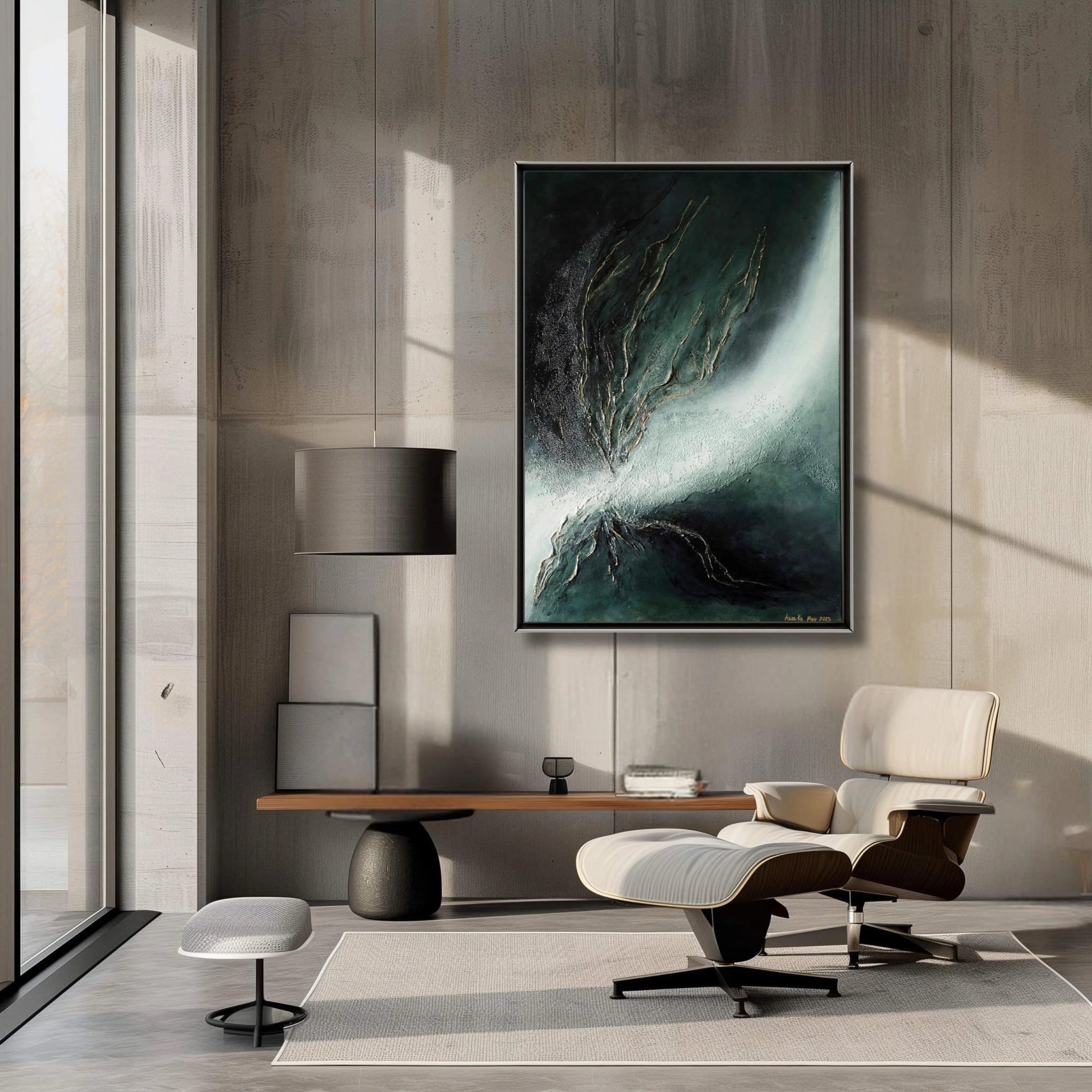 Ray of Hope | Contemporary Abstract Painting in Sage Green - Anez Ka Arts Luxury Wall Art