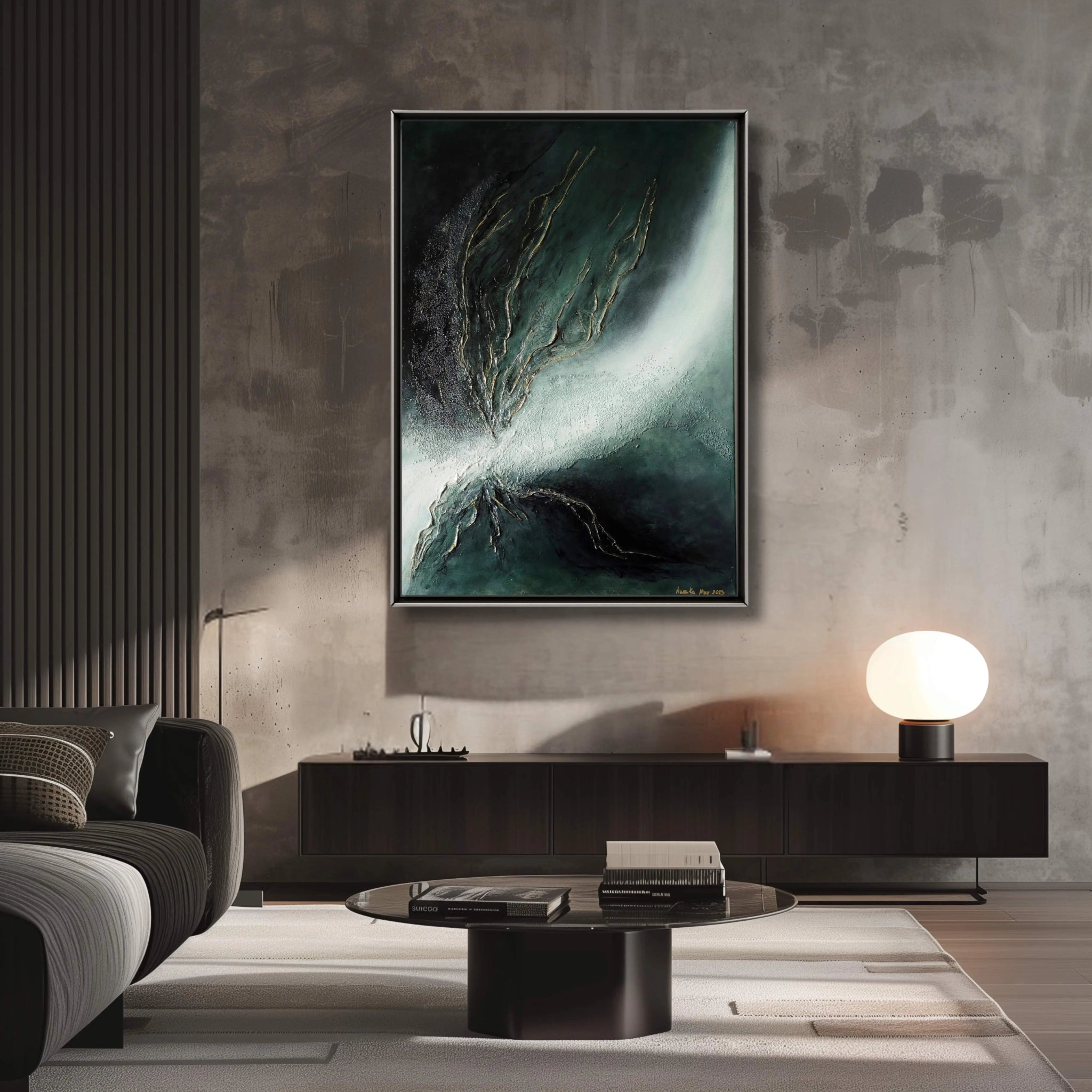 Ray of Hope | Contemporary Abstract Painting in Sage Green - Anez Ka Arts Luxury Wall Art