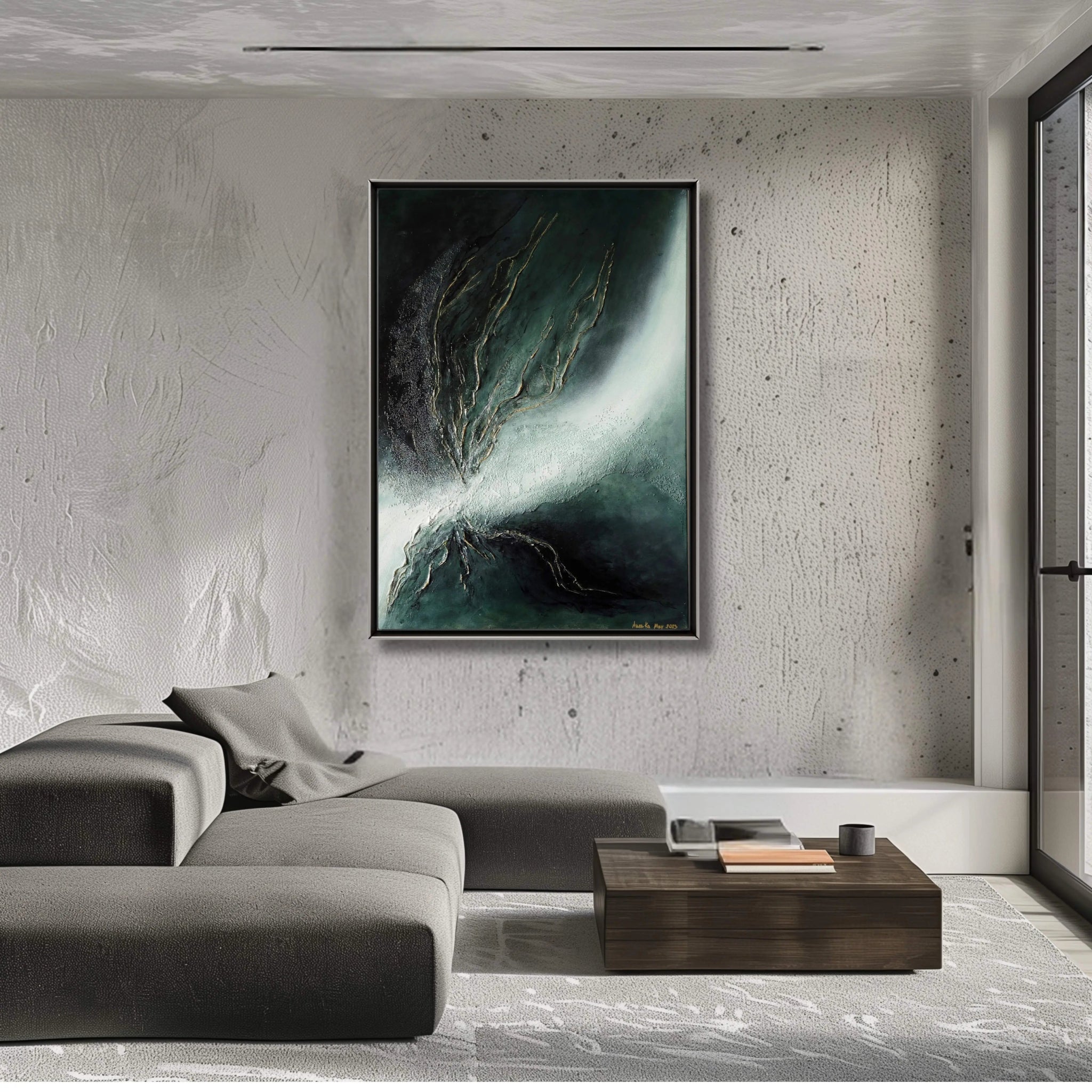 Ray of Hope | Contemporary Abstract Painting in Sage Green - Anez Ka Arts Luxury Wall Art