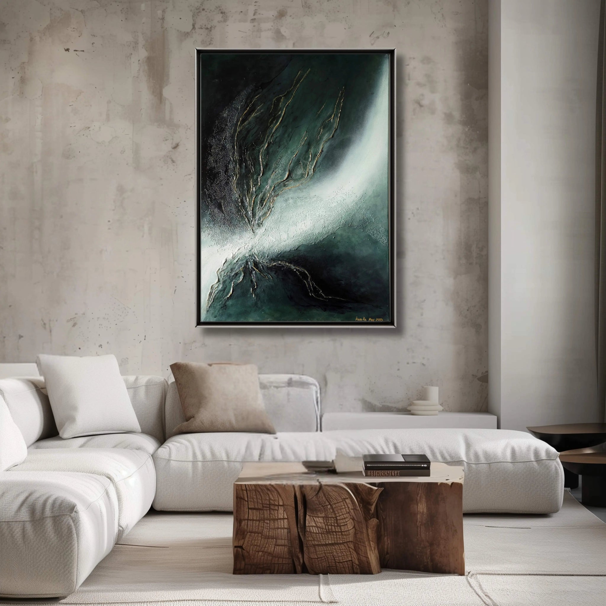 Ray of Hope | Contemporary Abstract Painting in Sage Green - Anez Ka Arts Luxury Wall Art