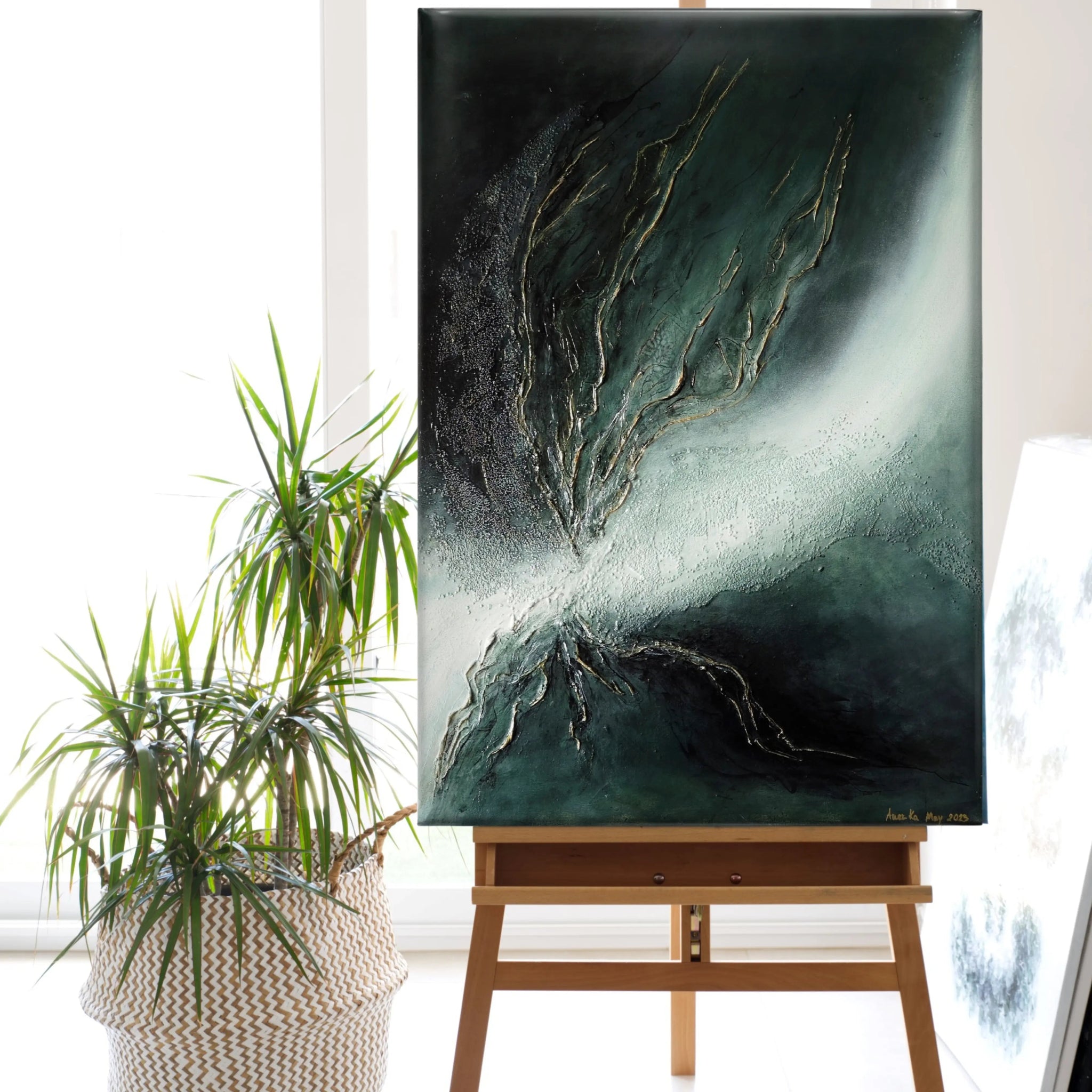 Ray of Hope | Contemporary Abstract Painting in Sage Green - Anez Ka Arts Luxury Wall Art