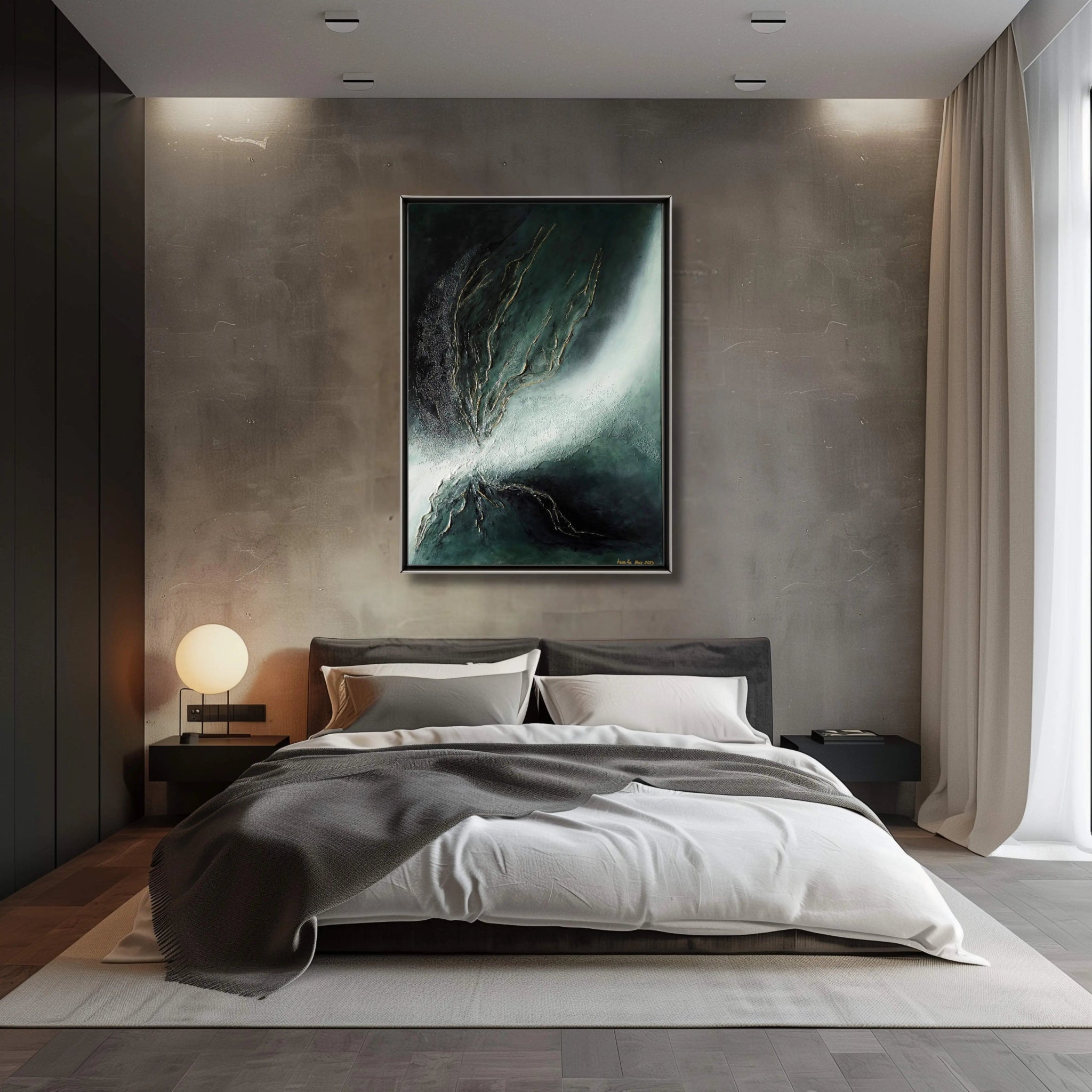 Ray of Hope | Contemporary Abstract Painting in Sage Green - Anez Ka Arts Luxury Wall Art