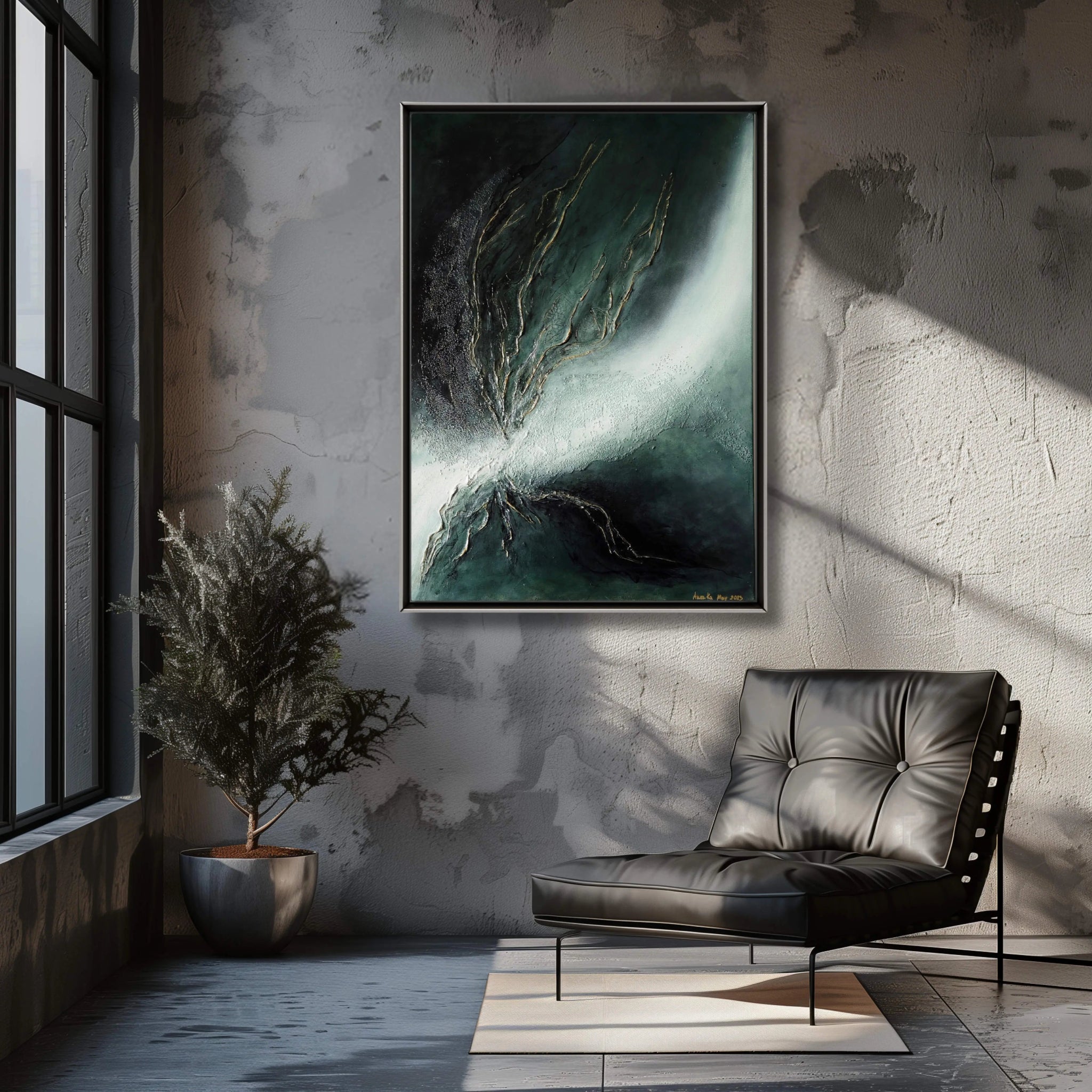 Ray of Hope | Contemporary Abstract Painting in Sage Green - Anez Ka Arts Luxury Wall Art