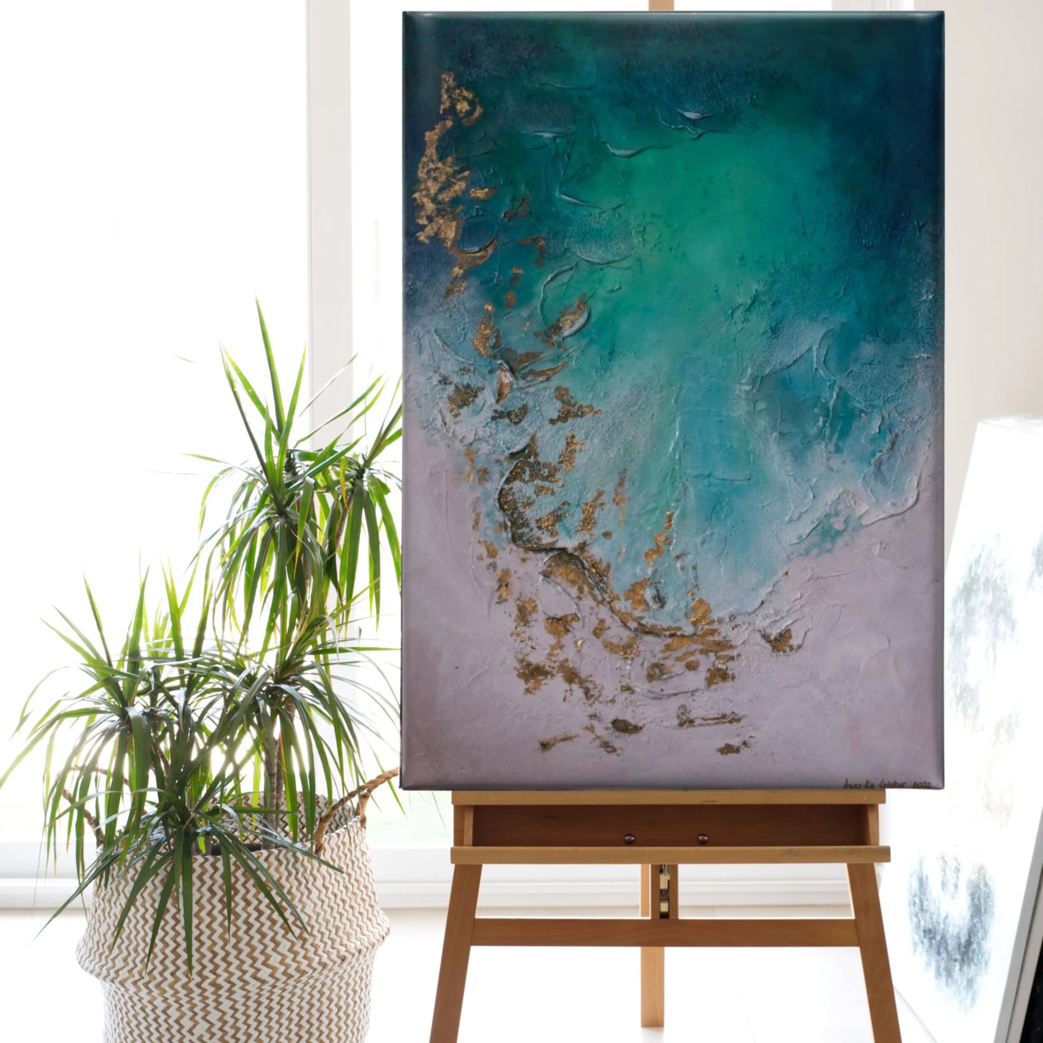 The Longing | Original Contemporary Abstract Painting in Turquoise - Anez Ka Arts Luxury Wall Art