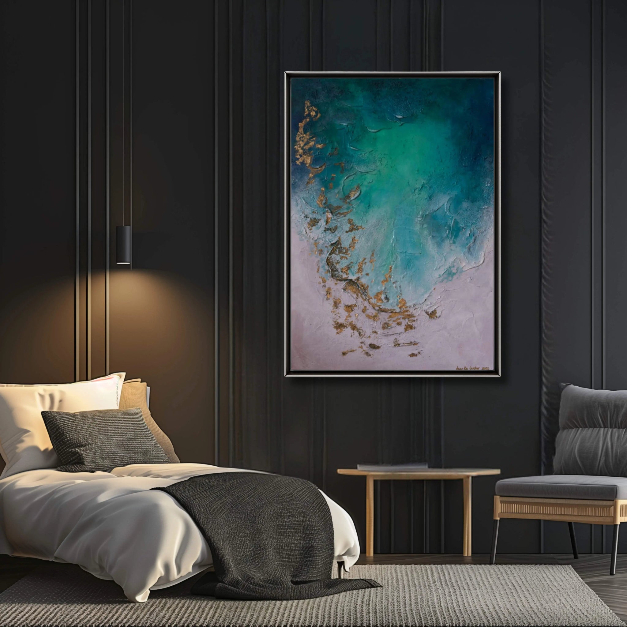 The Longing | Original Contemporary Abstract Painting in Turquoise - Anez Ka Arts Luxury Wall Art