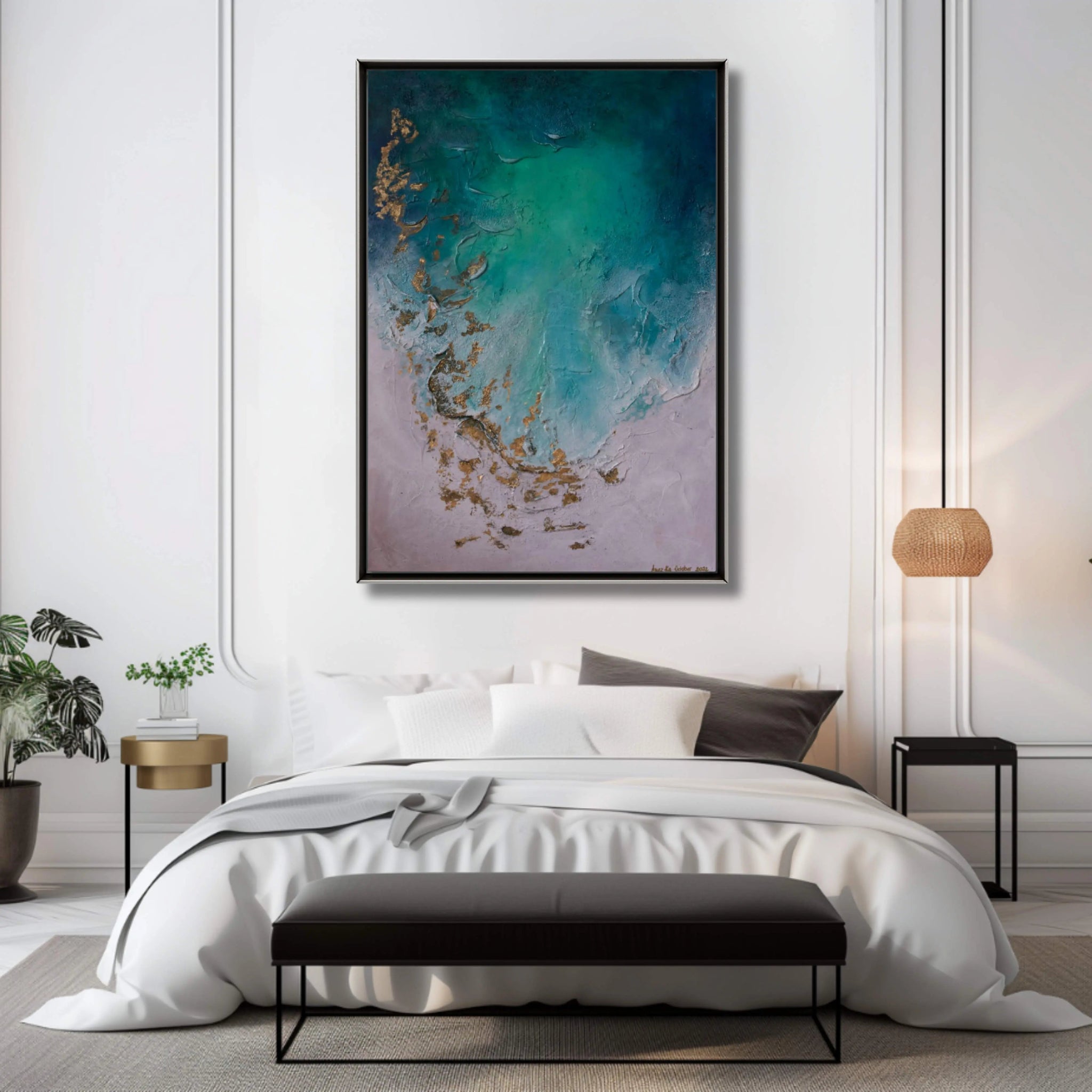 The Longing | Original Contemporary Abstract Painting in Turquoise - Anez Ka Arts Luxury Wall Art