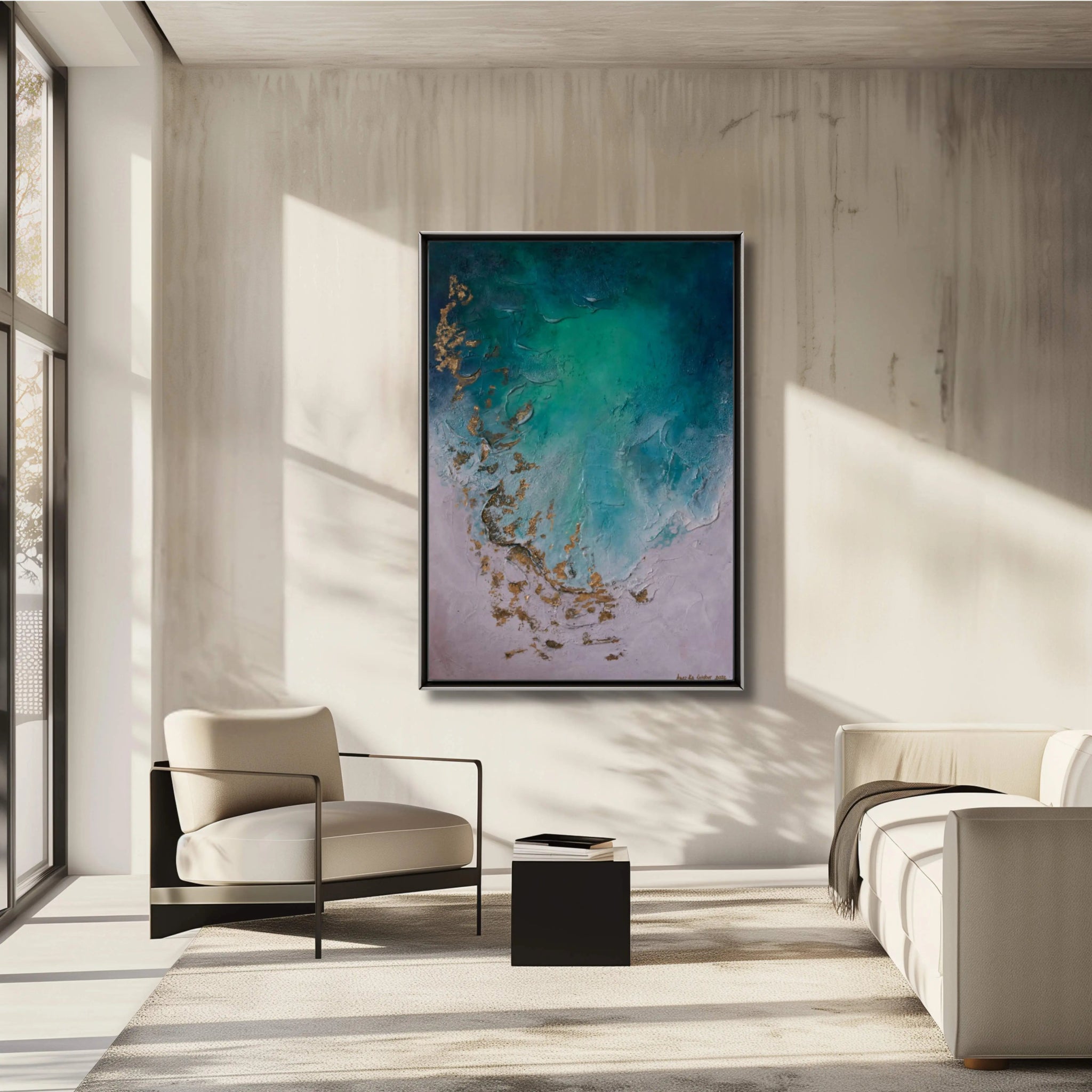 The Longing | Original Contemporary Abstract Painting in Turquoise - Anez Ka Arts Luxury Wall Art