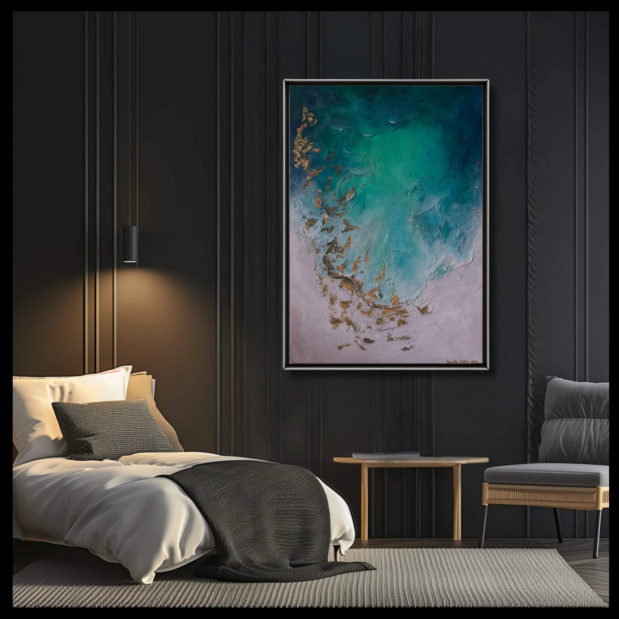 The Longing | Original Contemporary Abstract Painting in Turquoise - Anez Ka Arts Luxury Wall Art