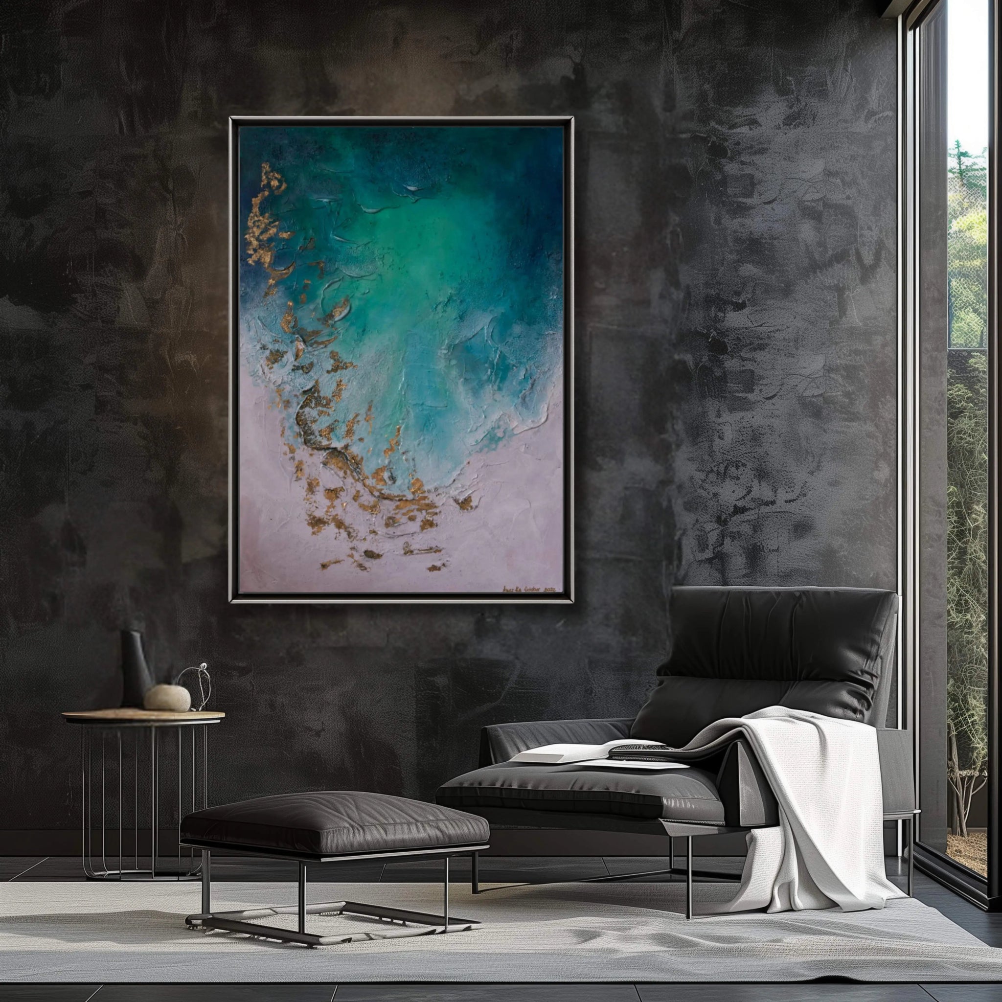 The Longing | Original Contemporary Abstract Painting in Turquoise - Anez Ka Arts Luxury Wall Art