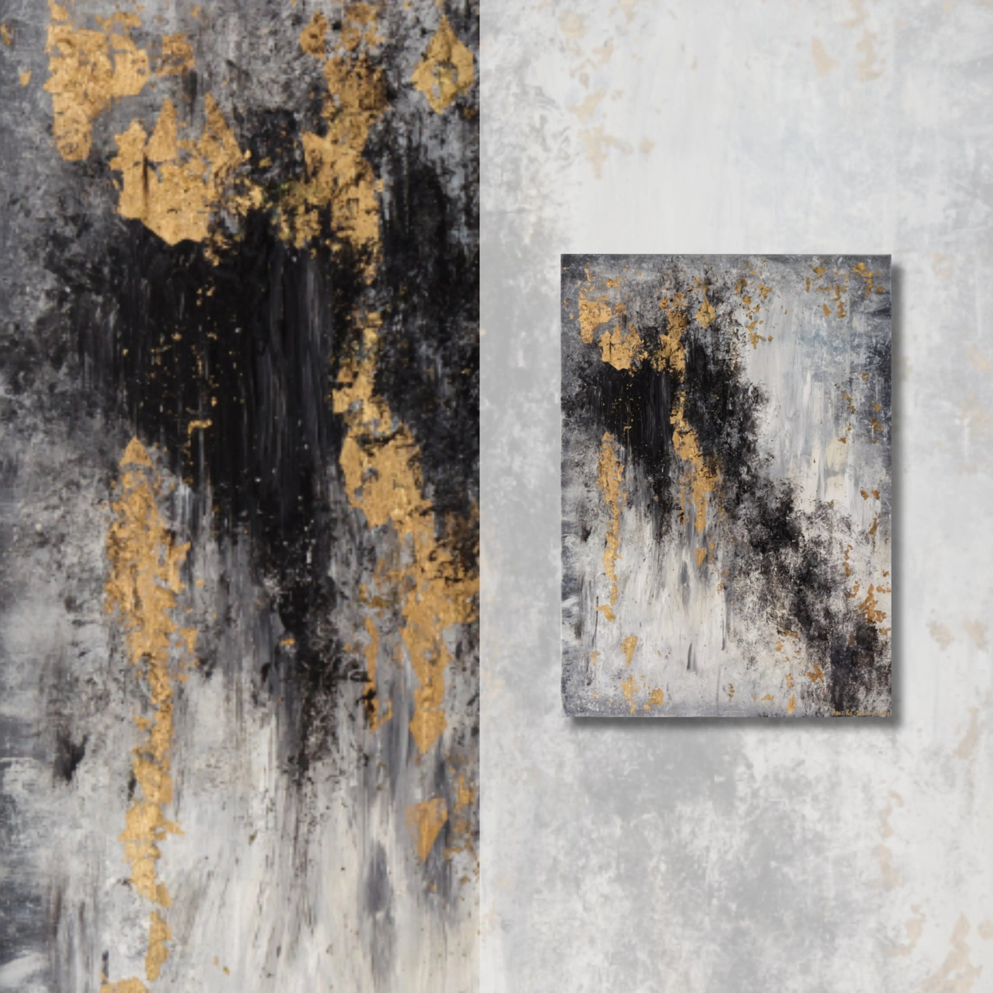 The Unknown | Original Contemporary Painting in Gold and Black - Anez Ka Arts Luxury Wall Art