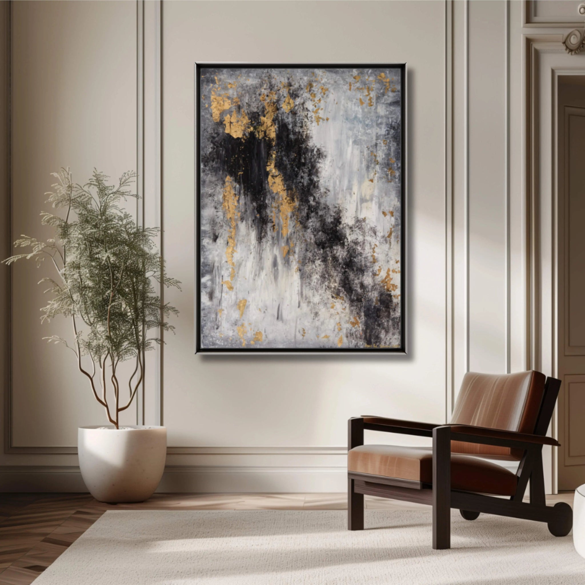 The Unknown | Original Contemporary Painting in Gold and Black - Anez Ka Arts Luxury Wall Art