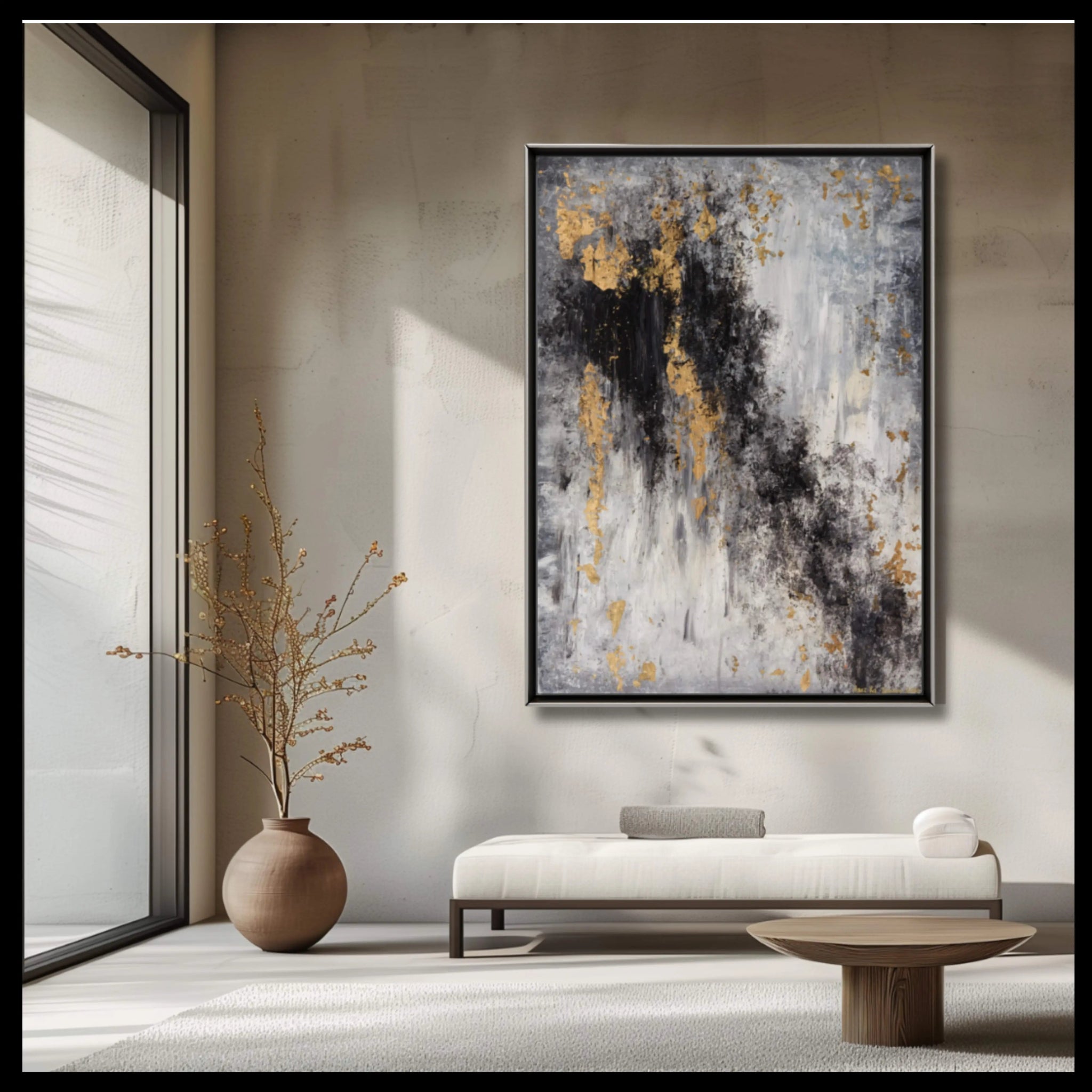 The Unknown | Original Contemporary Painting in Gold and Black - Anez Ka Arts Luxury Wall Art