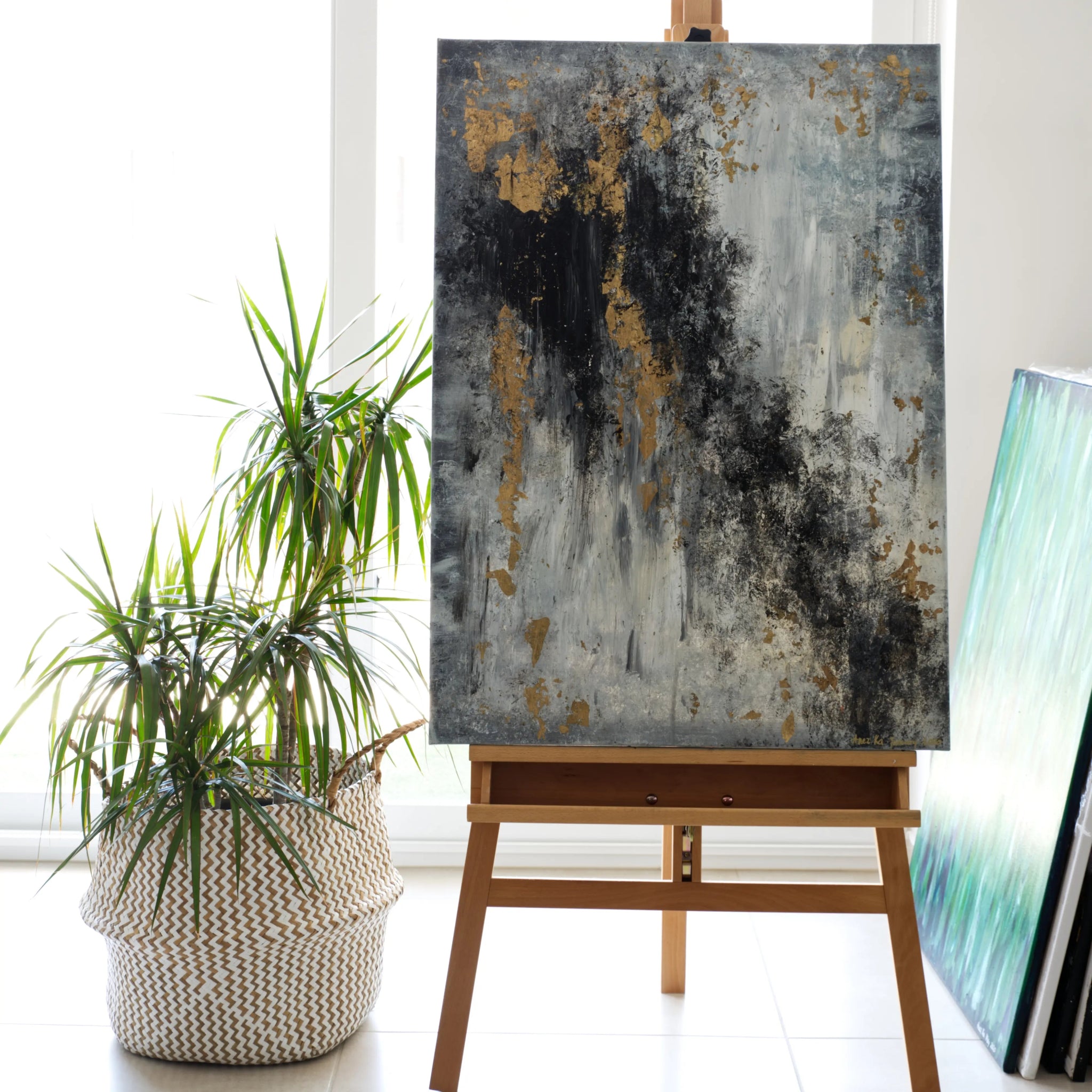 The Unknown | Original Contemporary Painting in Gold and Black - Anez Ka Arts Luxury Wall Art