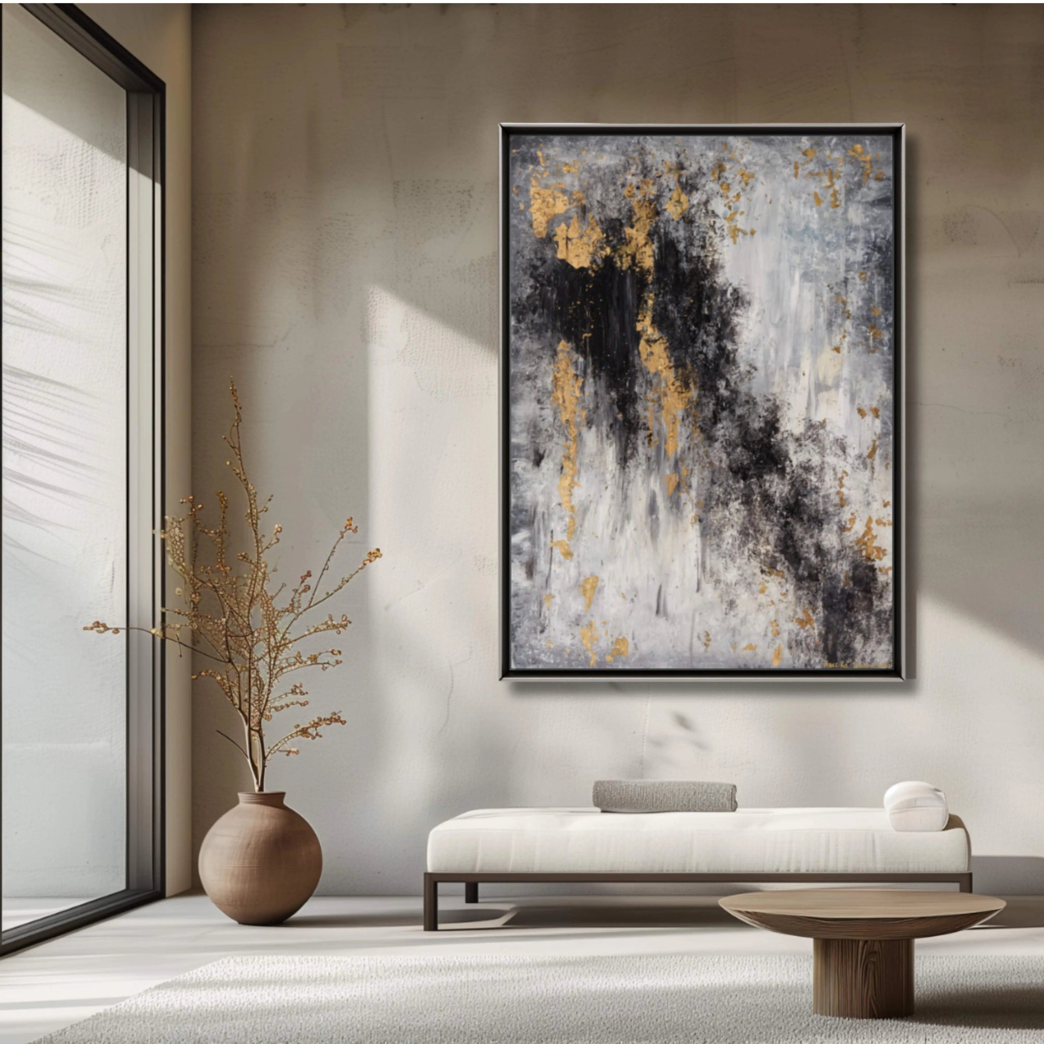 The Unknown | Original Contemporary Painting in Gold and Black - Anez Ka Arts Luxury Wall Art