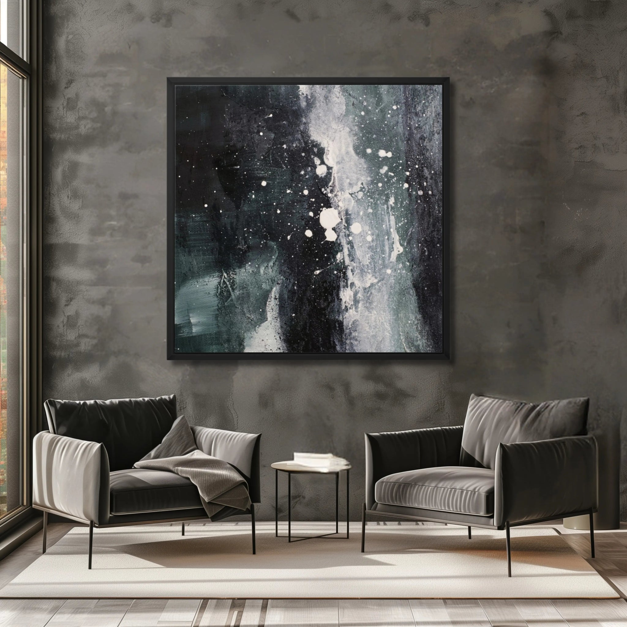 Whispers in the Dark | Abstract Canvas Wall Art in Dark Grey, Deep Sage, and White - Anez Ka Arts Luxury Wall Art