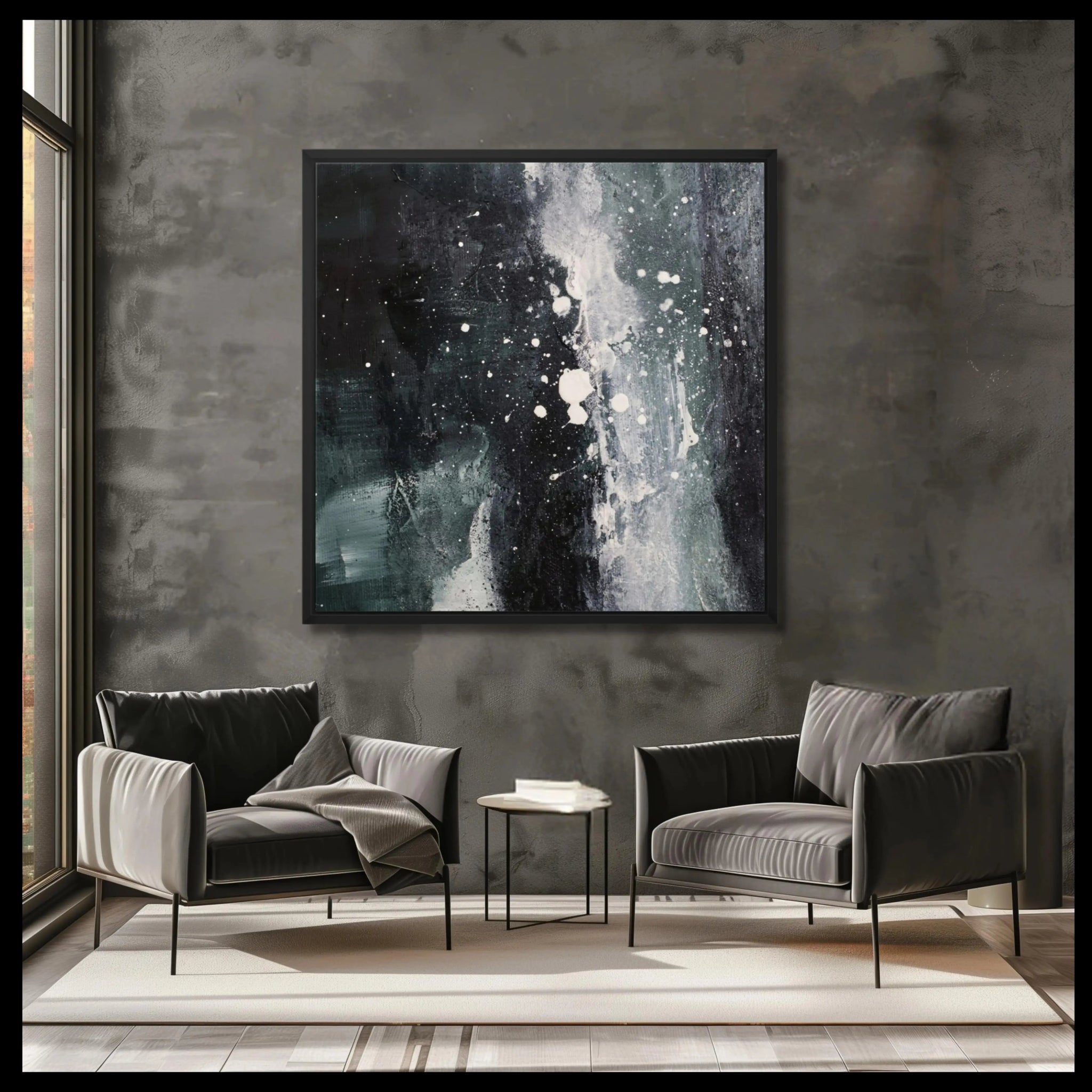 Whispers in the Dark | Abstract Canvas Wall Art in Dark Grey, Deep Sage, and White - Anez Ka Arts Luxury Wall Art