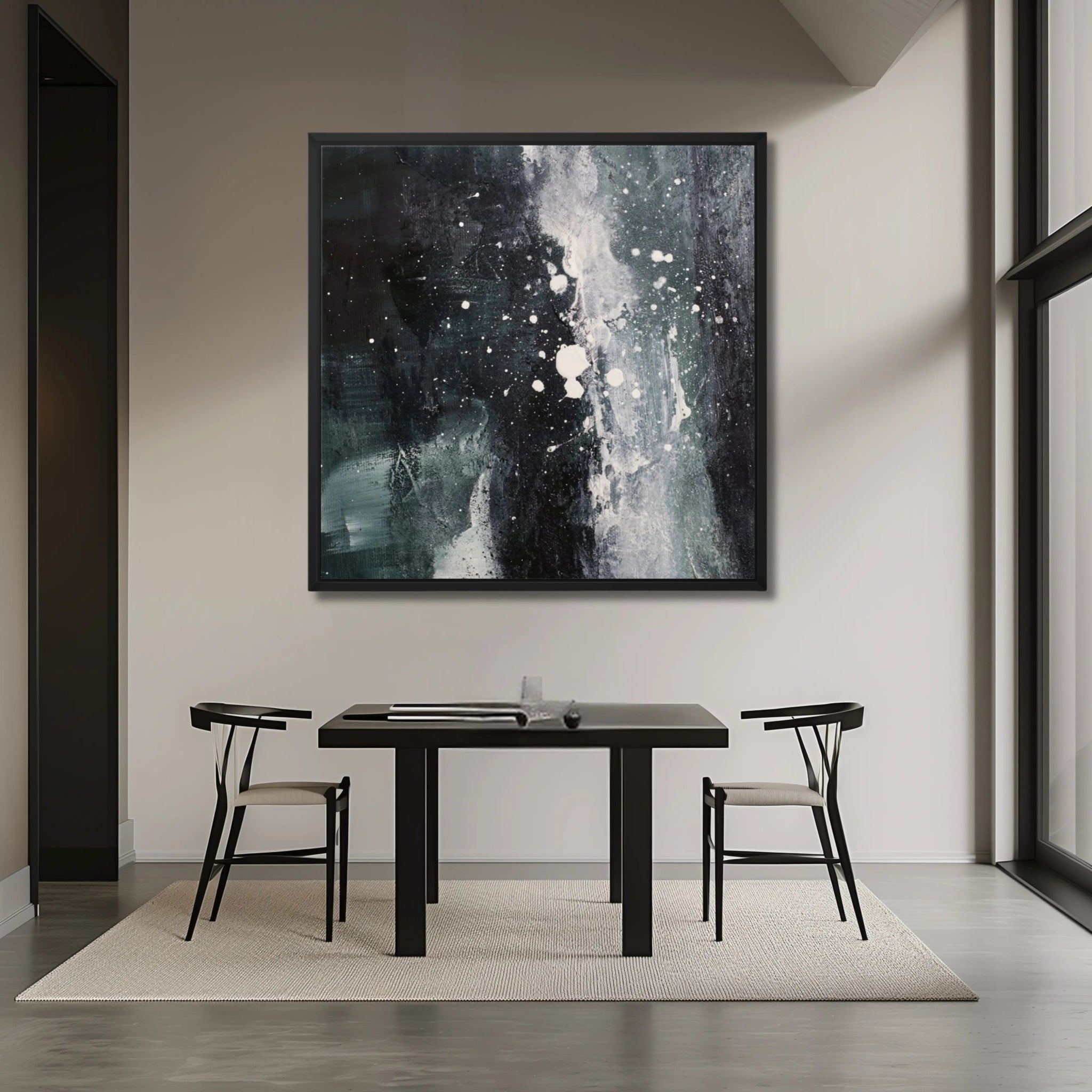 Whispers in the Dark | Abstract Canvas Wall Art in Dark Grey, Deep Sage, and White - Anez Ka Arts Luxury Wall Art