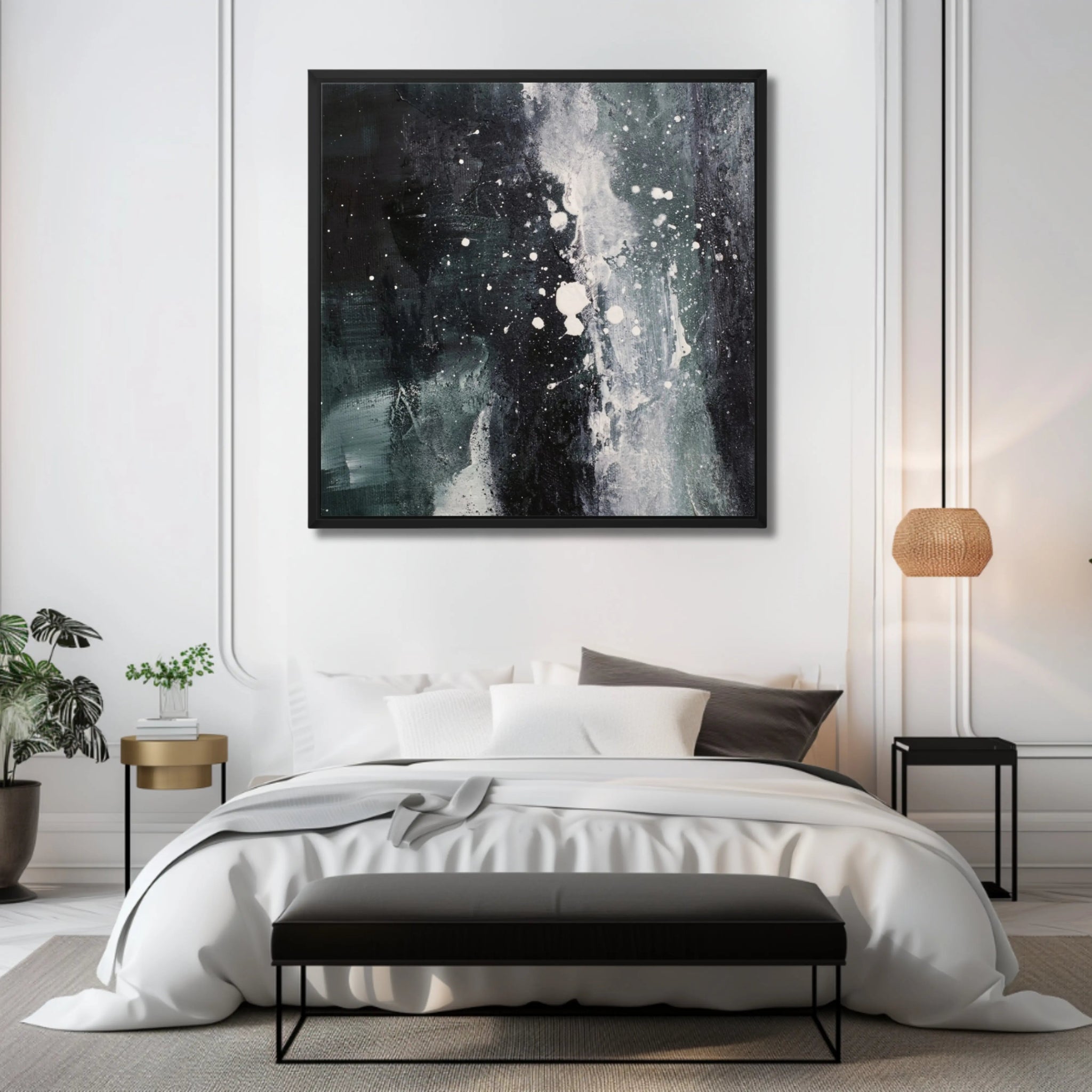 Whispers in the Dark | Abstract Canvas Wall Art in Dark Grey, Deep Sage, and White - Anez Ka Arts Luxury Wall Art