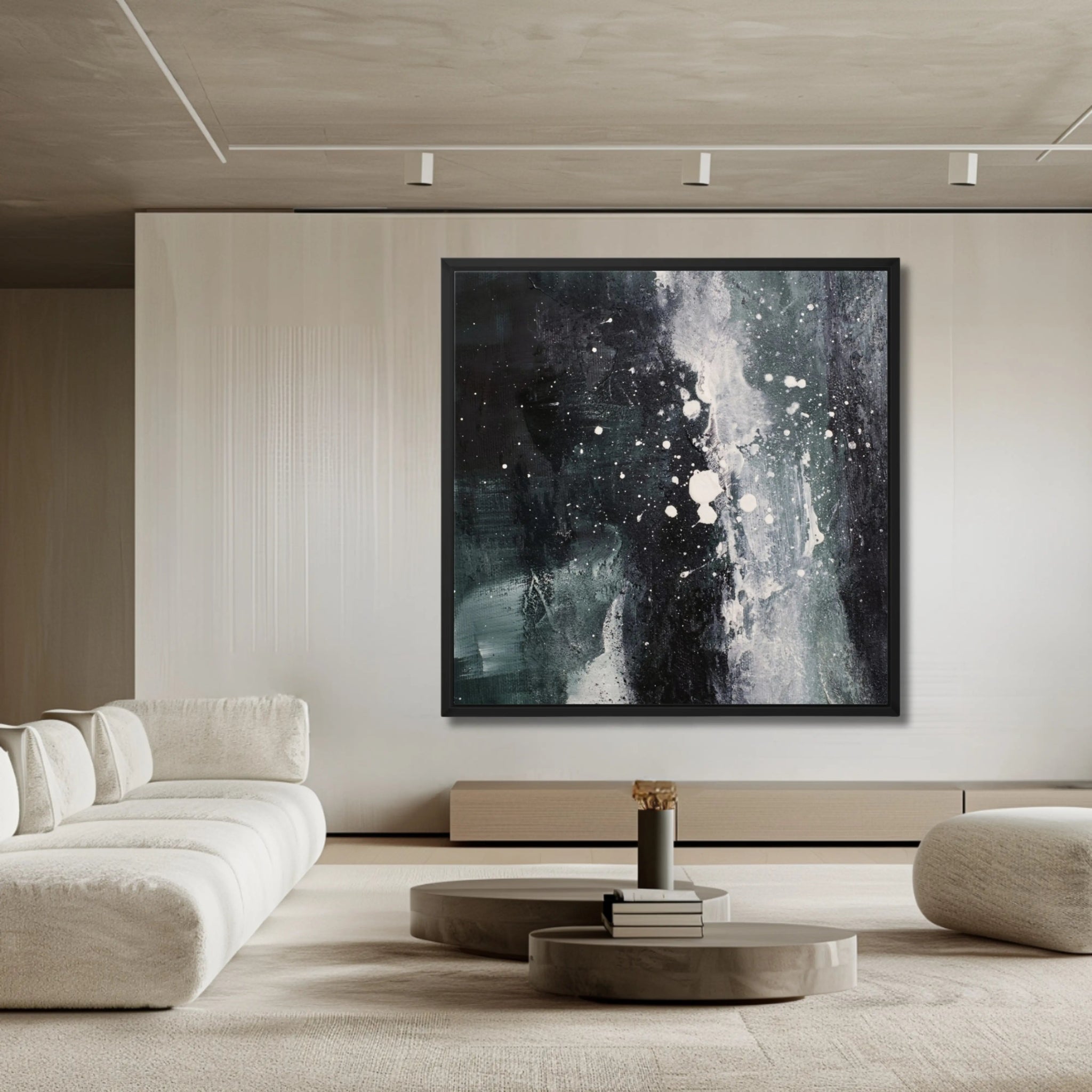 Whispers in the Dark | Abstract Canvas Wall Art in Dark Grey, Deep Sage, and White - Anez Ka Arts Luxury Wall Art