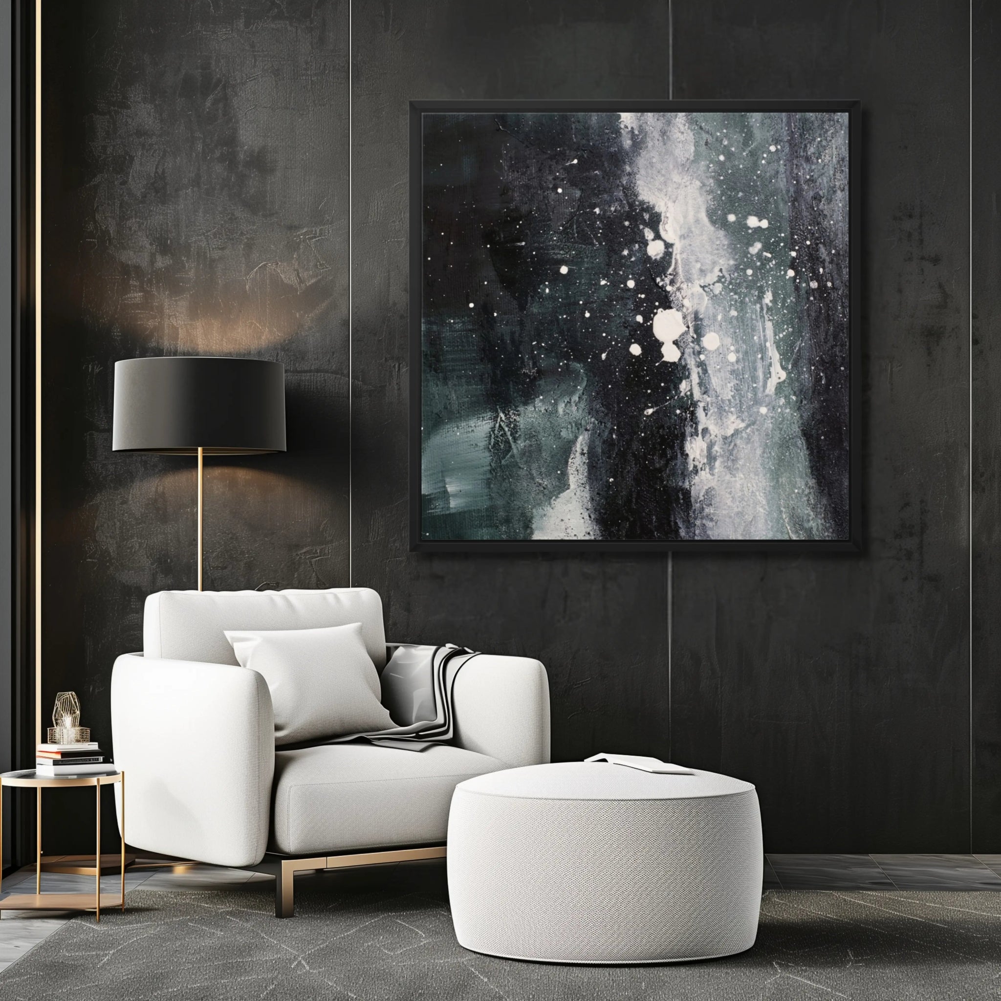 Whispers in the Dark | Abstract Canvas Wall Art in Dark Grey, Deep Sage, and White - Anez Ka Arts Luxury Wall Art