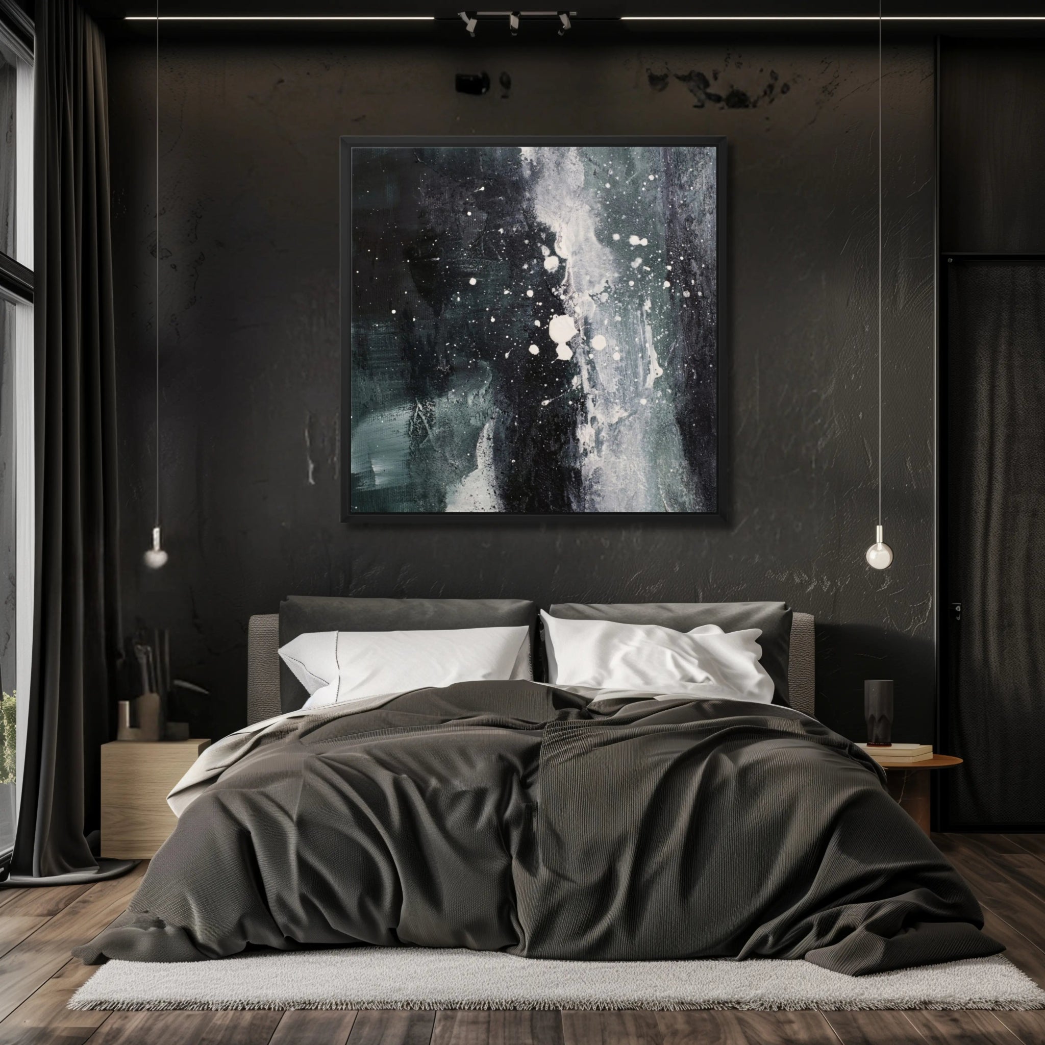 Whispers in the Dark | Abstract Canvas Wall Art in Dark Grey, Deep Sage, and White - Anez Ka Arts Luxury Wall Art