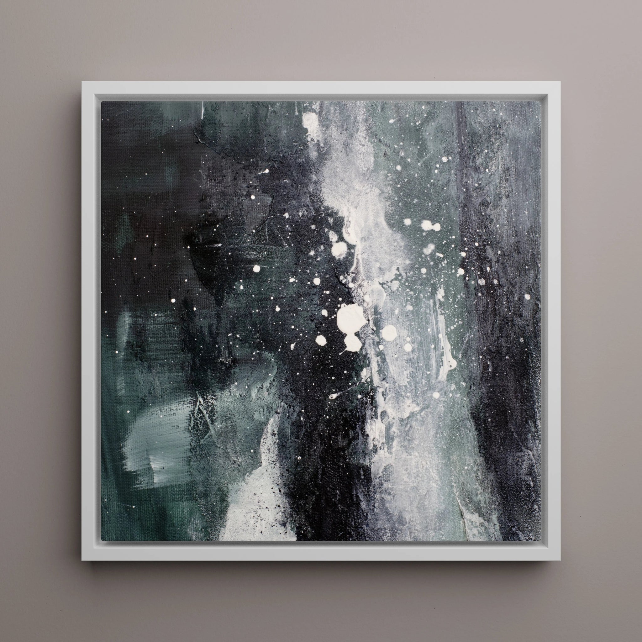 Whispers in the Dark | Abstract Canvas Wall Art in Dark Grey, Deep Sage, and White - Anez Ka Arts Luxury Wall Art